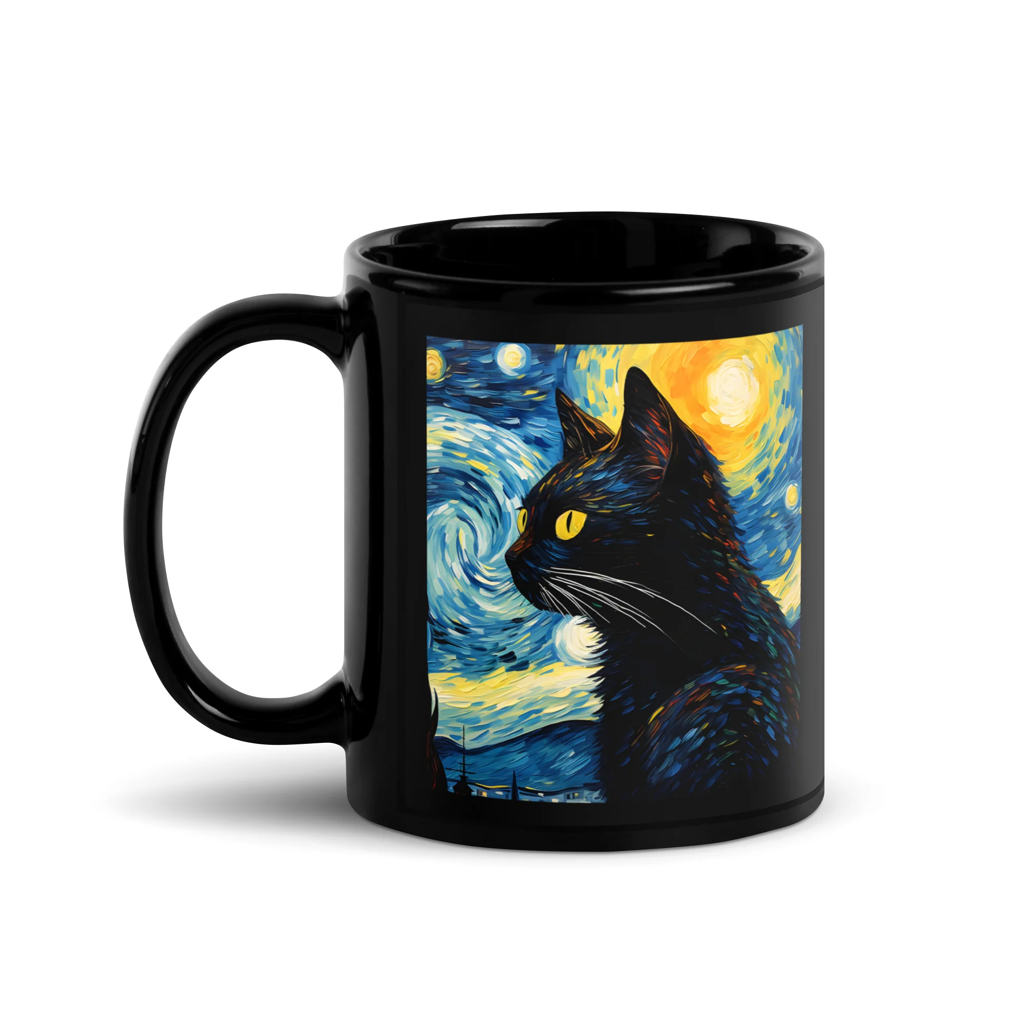 A Starry Black Cat Night Van Gogh Black Mug - Image 2