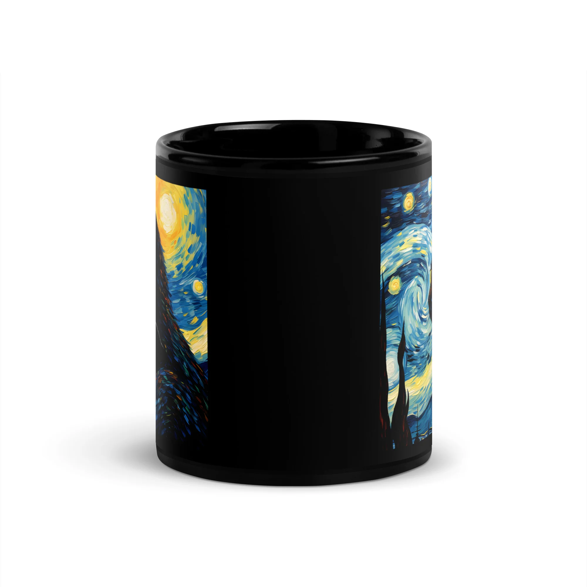 A Starry Black Cat Night Van Gogh Black Mug - Image 3