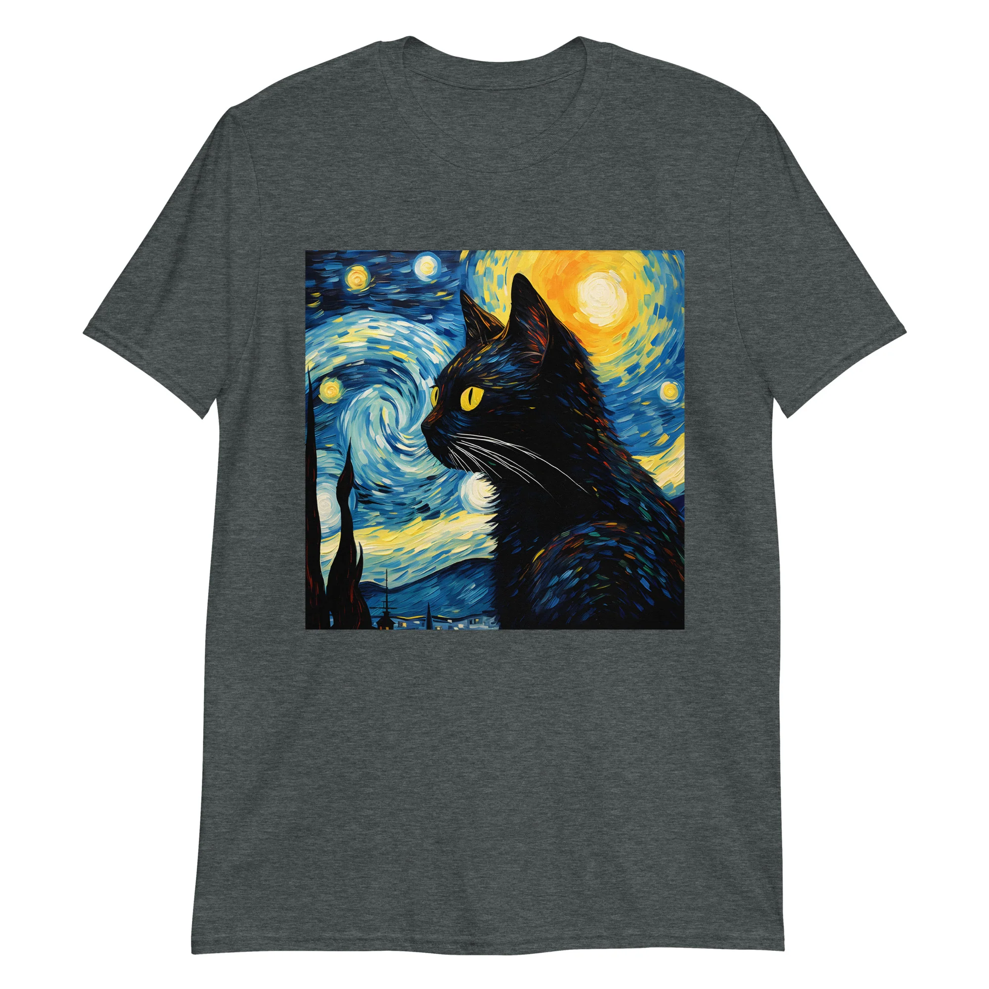 A Starry Black Cat Night Van Gogh T-Shirt - Image 3