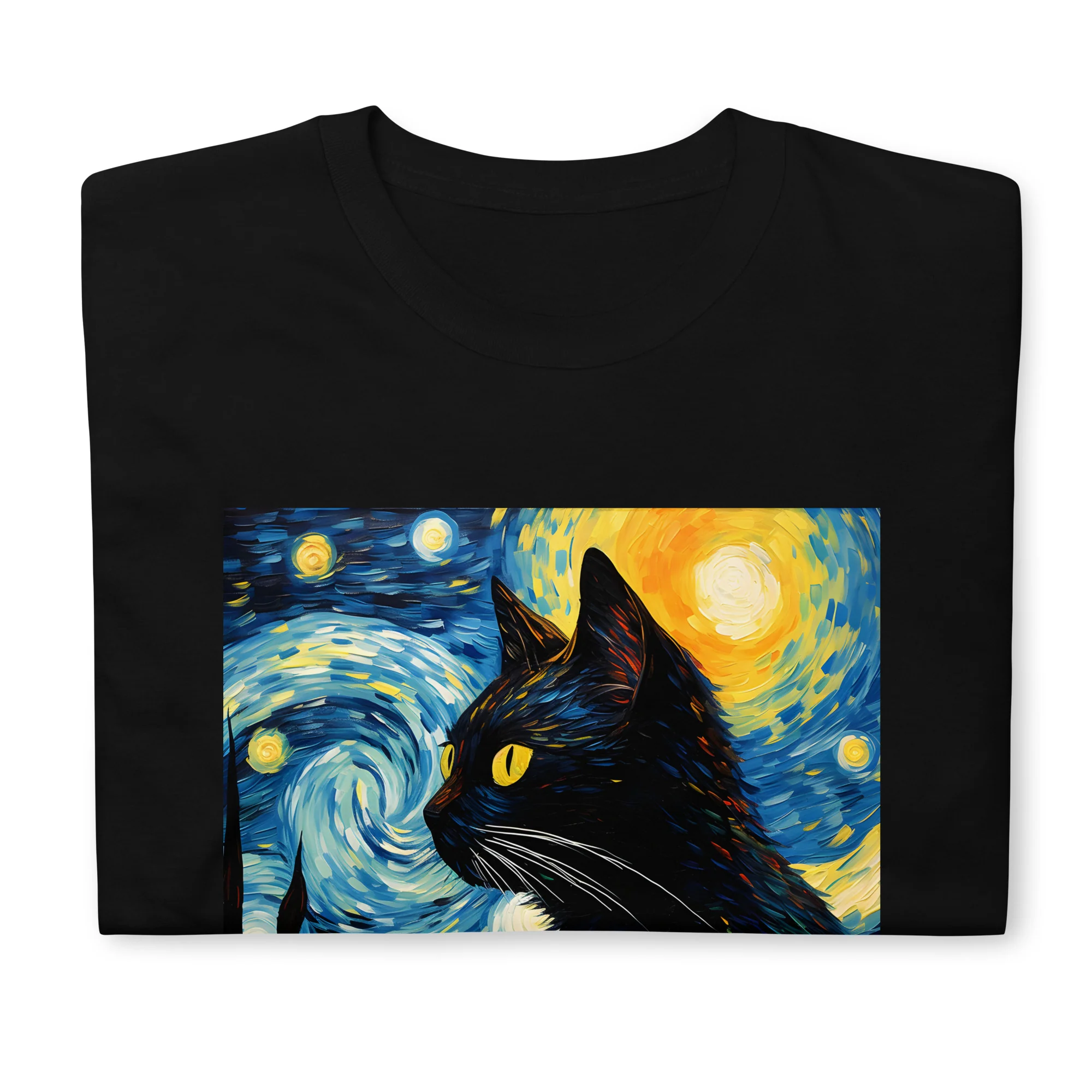 A Starry Black Cat Night Van Gogh T-Shirt - Image 6