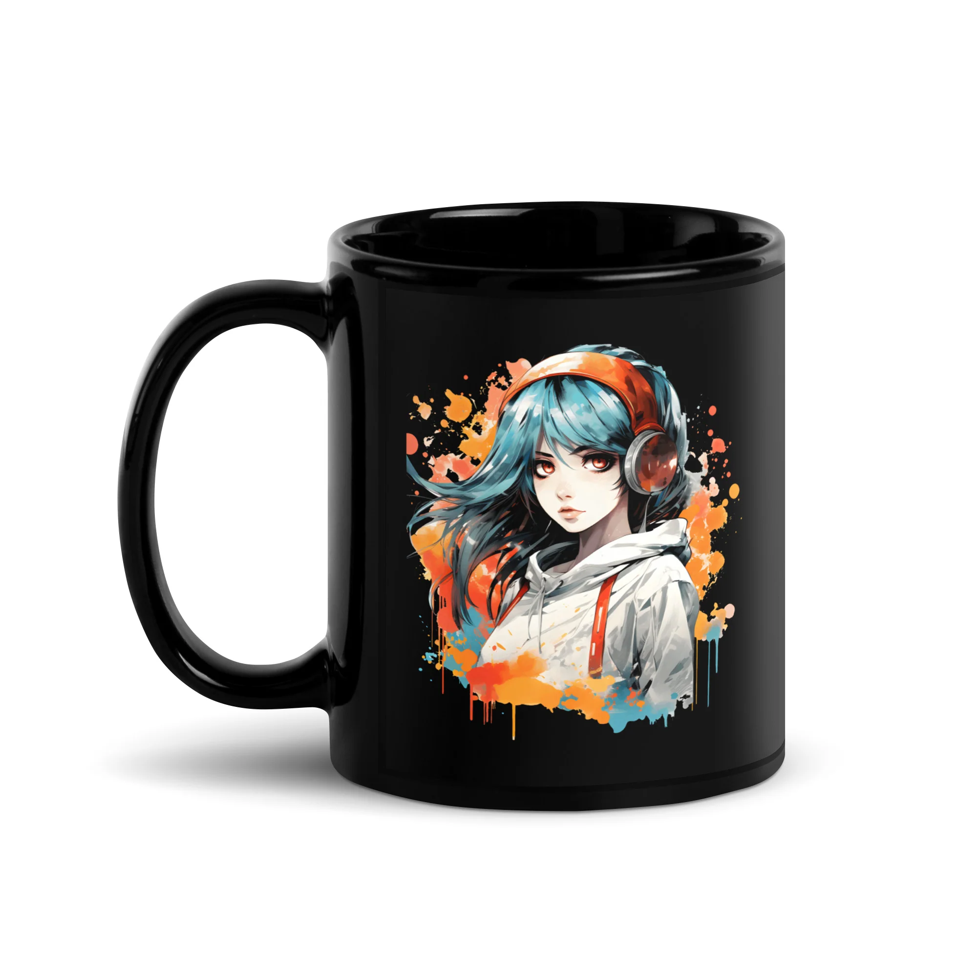 Anime Beats: Girl with Headphones Black Mug - Image 2