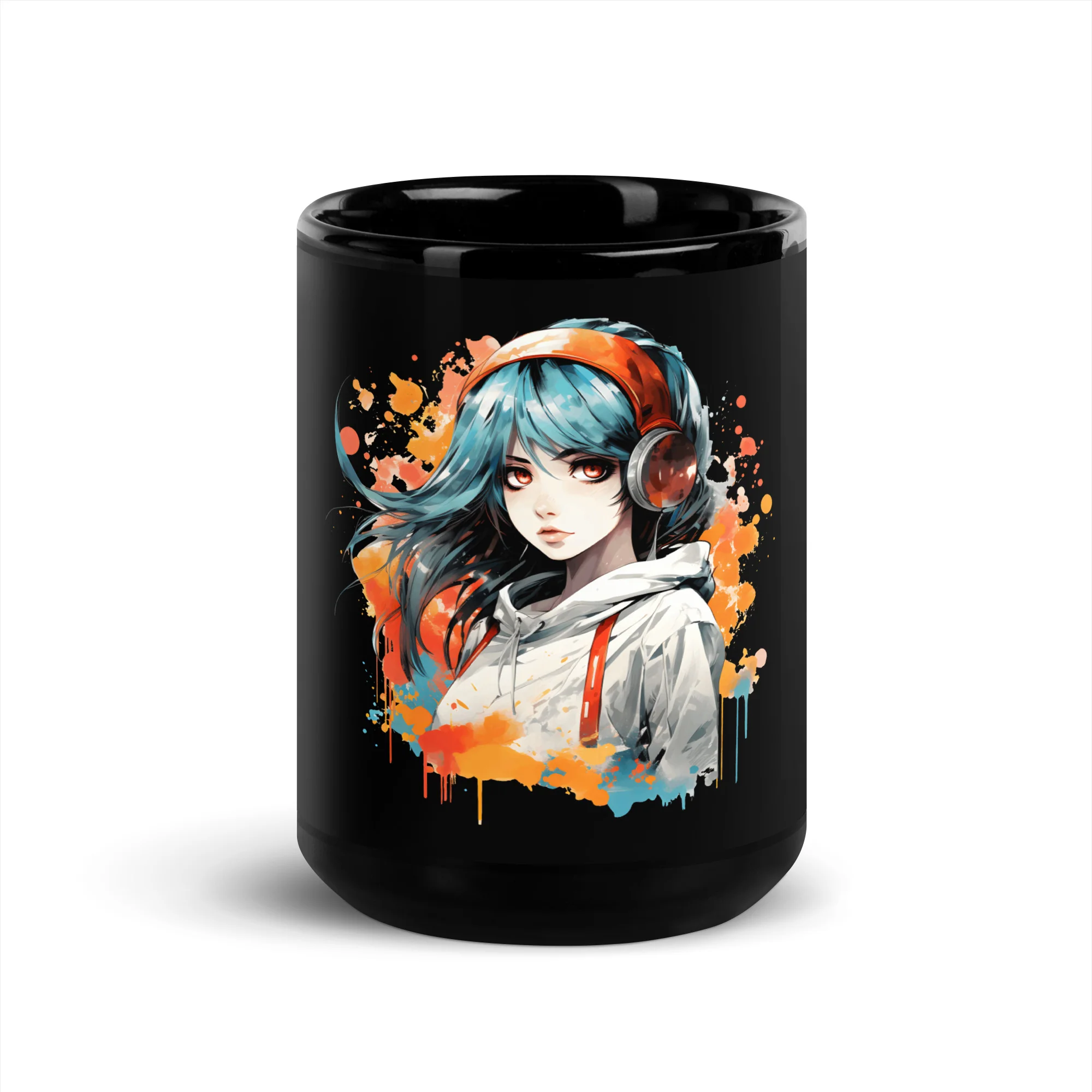Anime Beats: Girl with Headphones Black Mug - Image 6