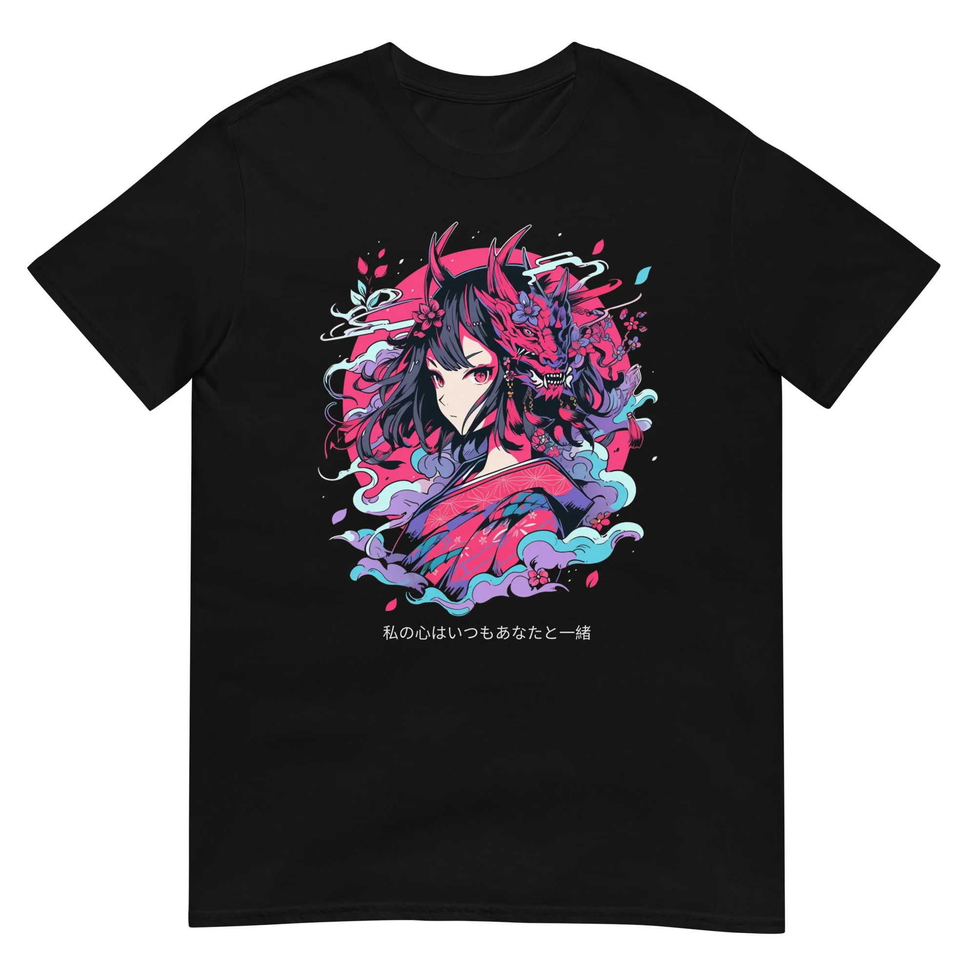 Anime Girl with Dragon Mask T-Shirt - Image 3