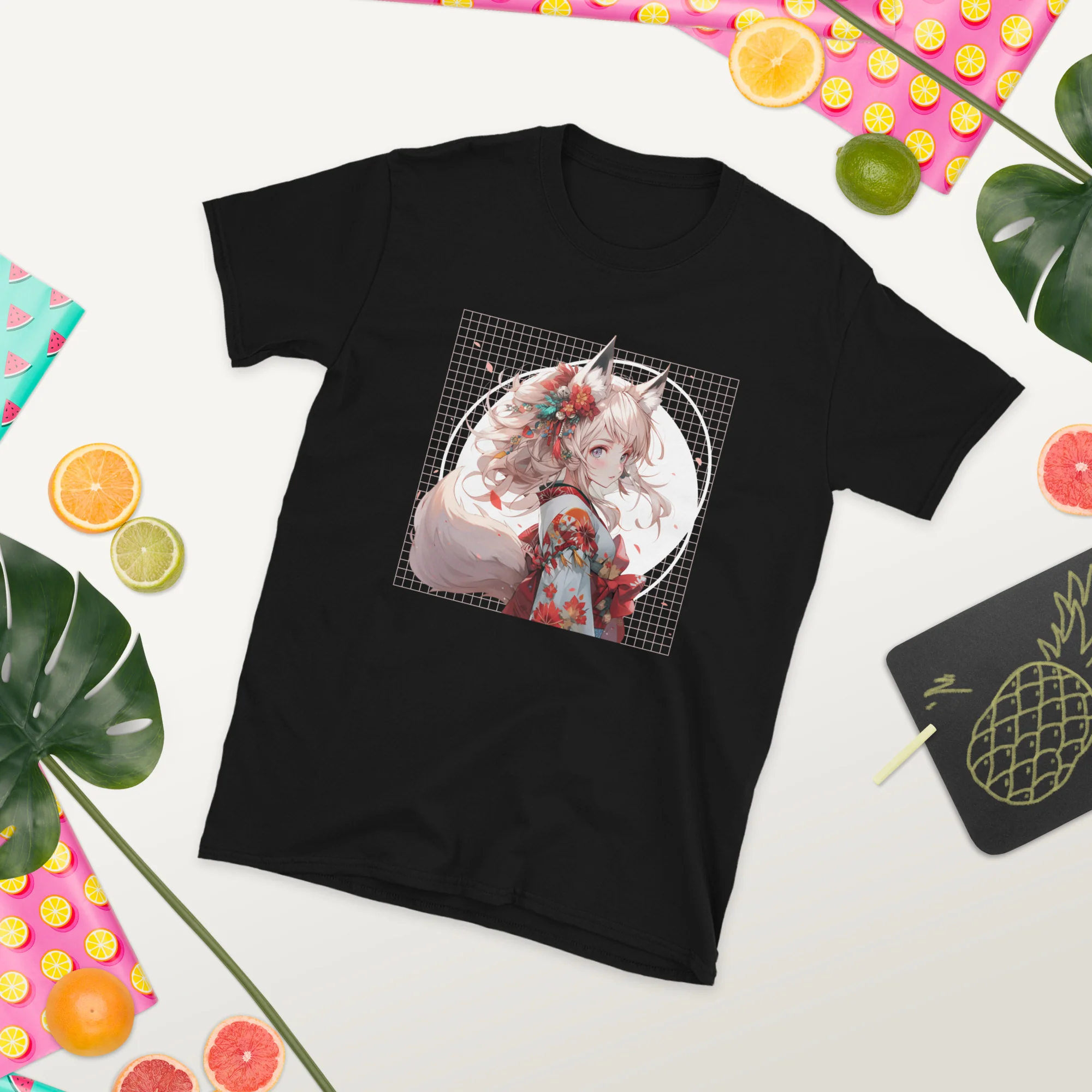 Anime Kitsune Girl: Kimono Glam T-Shirt - Image 3
