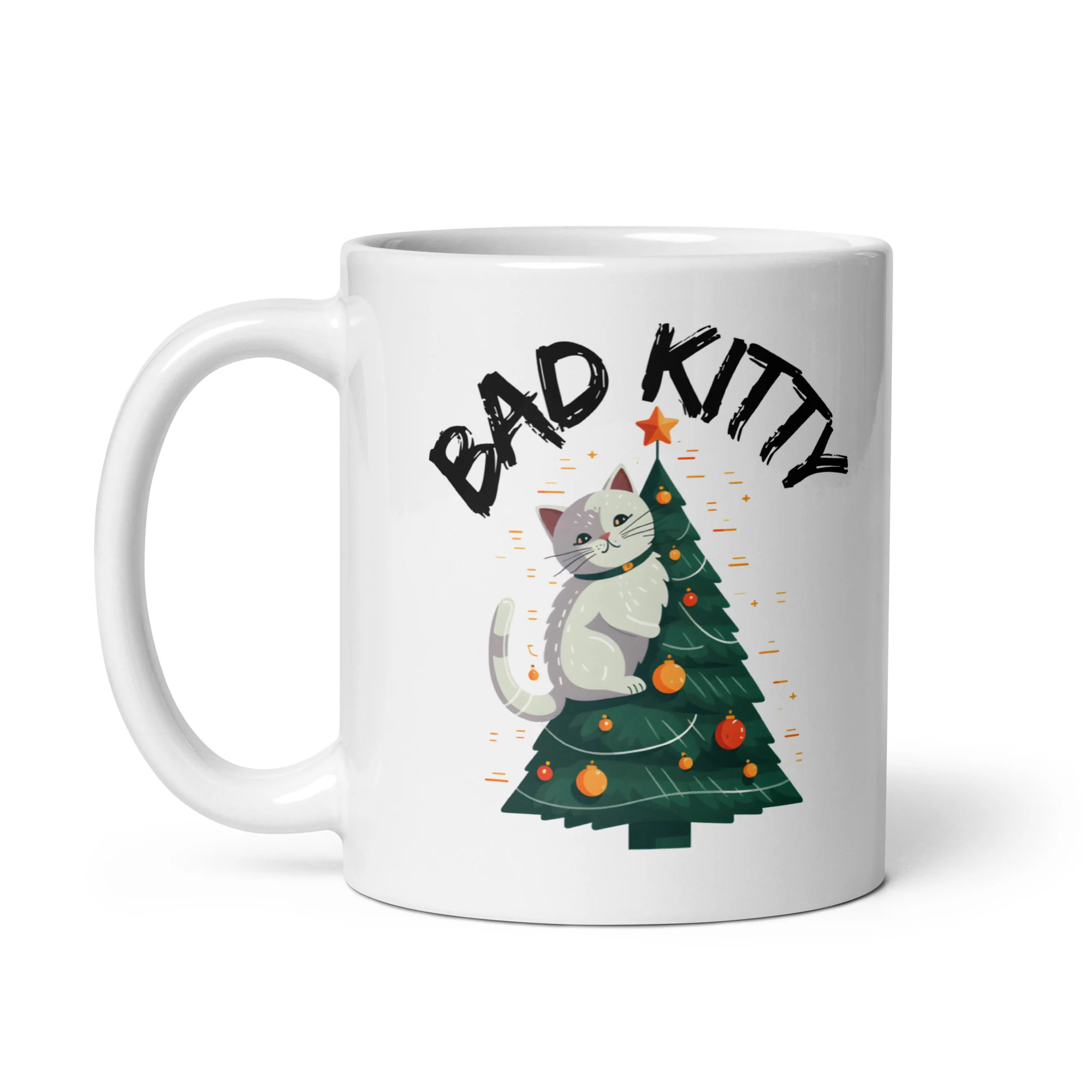 Bad Cat Kitty Christmas Chaos White Mug - Image 2