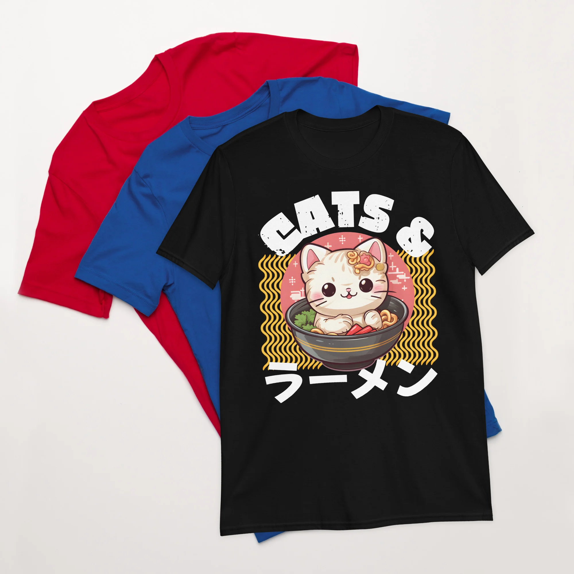 Cats and Ramen Japanese Aesthetic Kawaii T-Shirt - Image 3