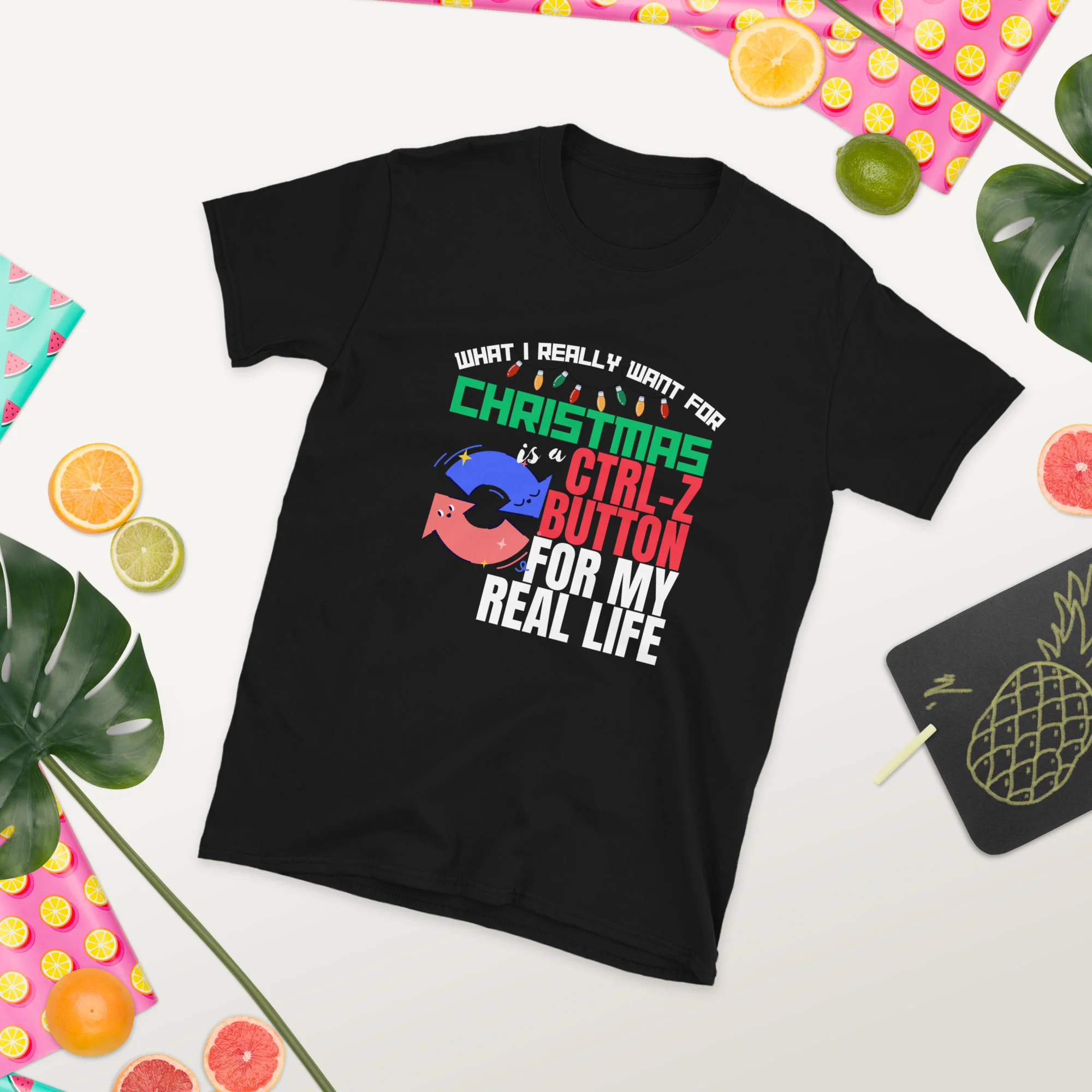 Christmas Laughs Control-Z Button Humor T-Shirt - Image 3