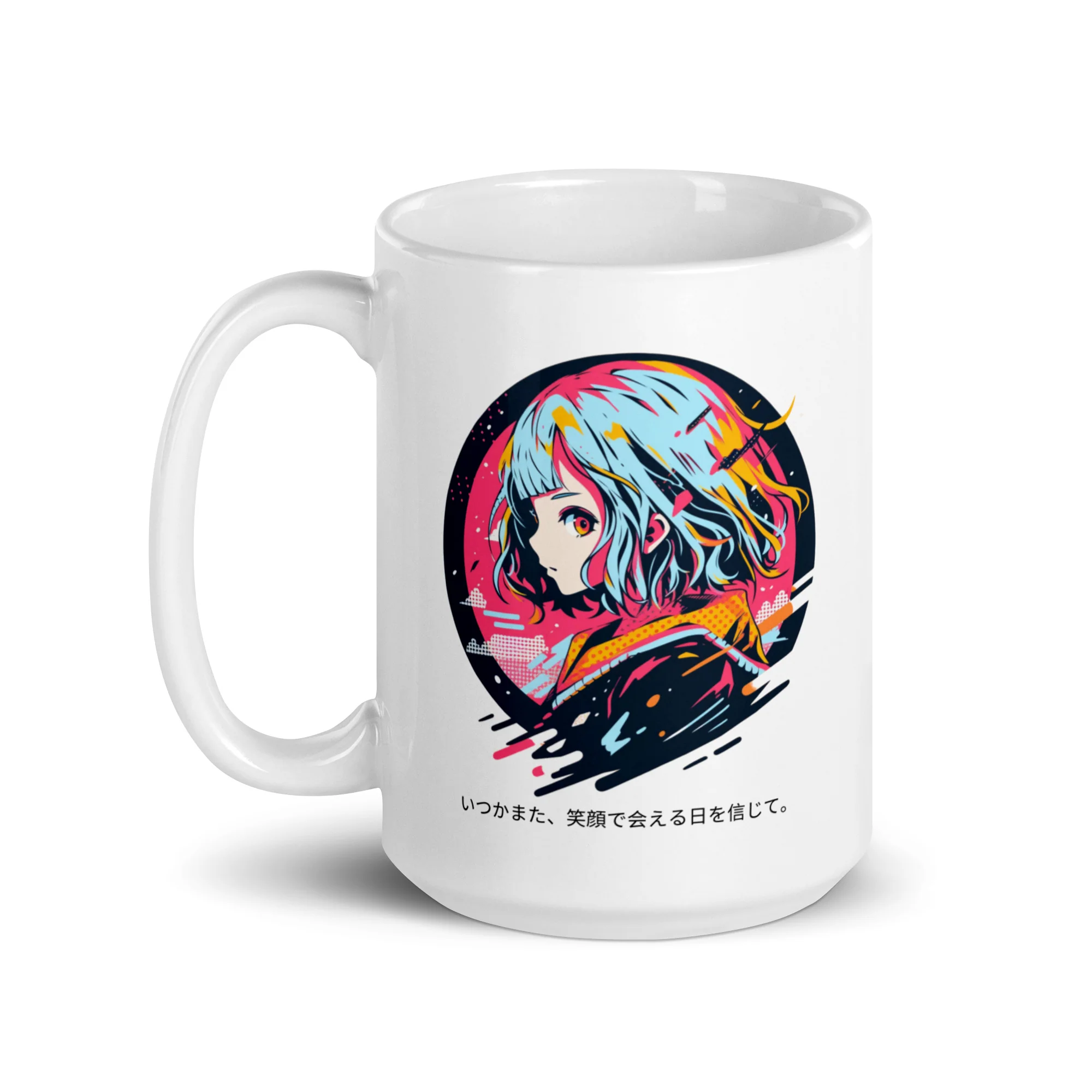 Colorful Anime Girl with Hopeful Message White Mug - Image 2