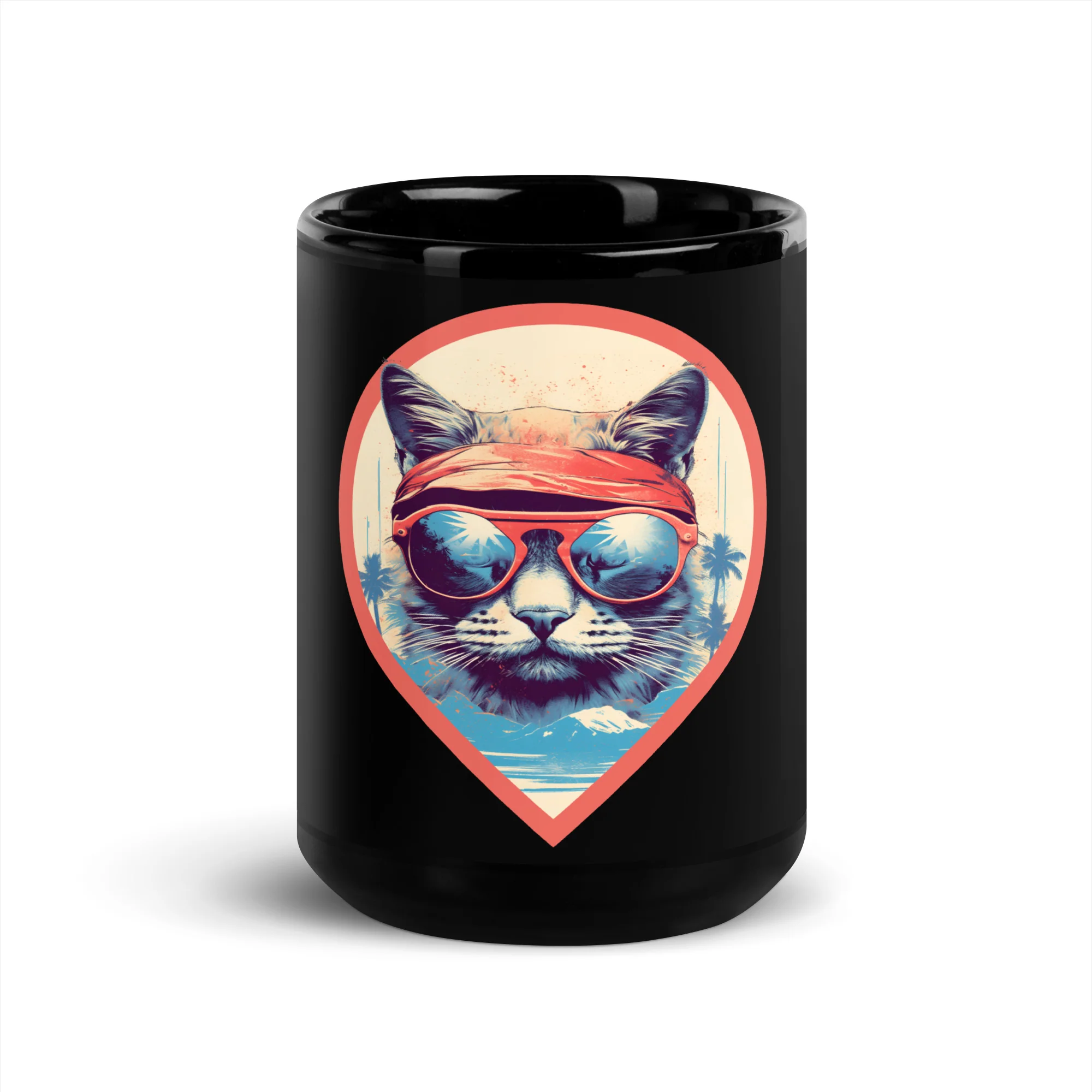 Cool Cat Groove: Vintage Style Black Mug - Image 6
