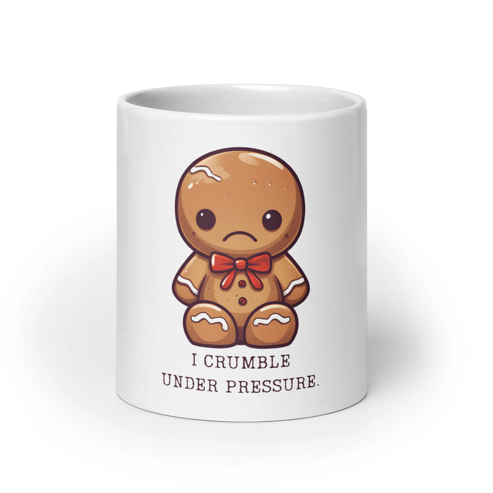 Crumble with Pressure: Sad Gingerbread White Mug - Image 9