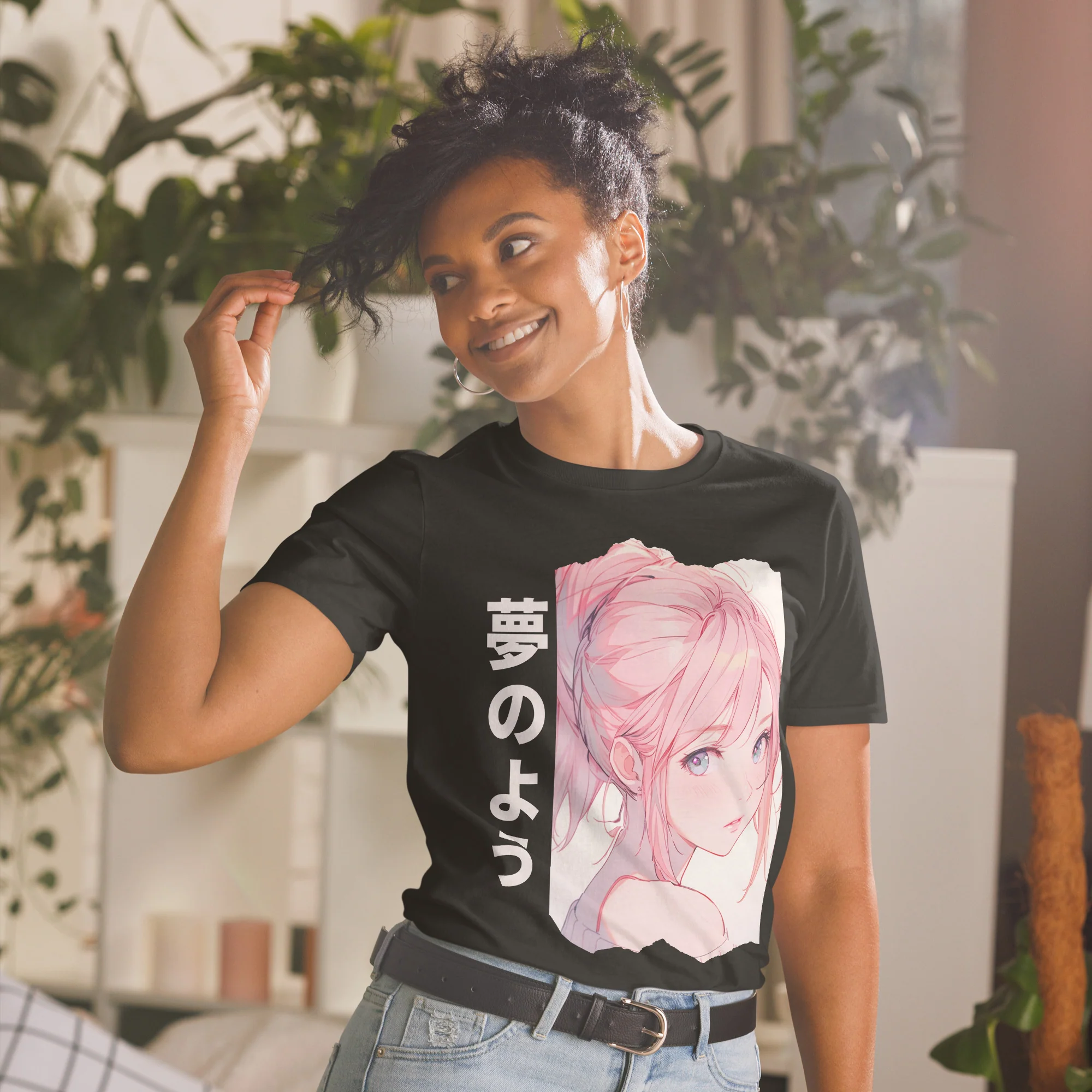 Dreamy Anime Girl with Pink Hair T-Shirt - Image 2