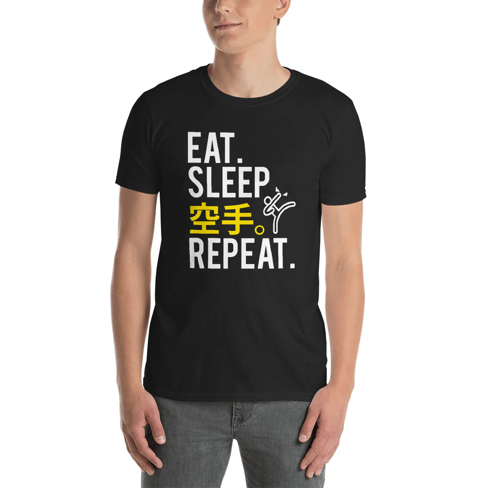 Eat Sleep Karate in Japanese and Repeat Funny Martial Arts Short-Sleeve Unisex T-Shirt