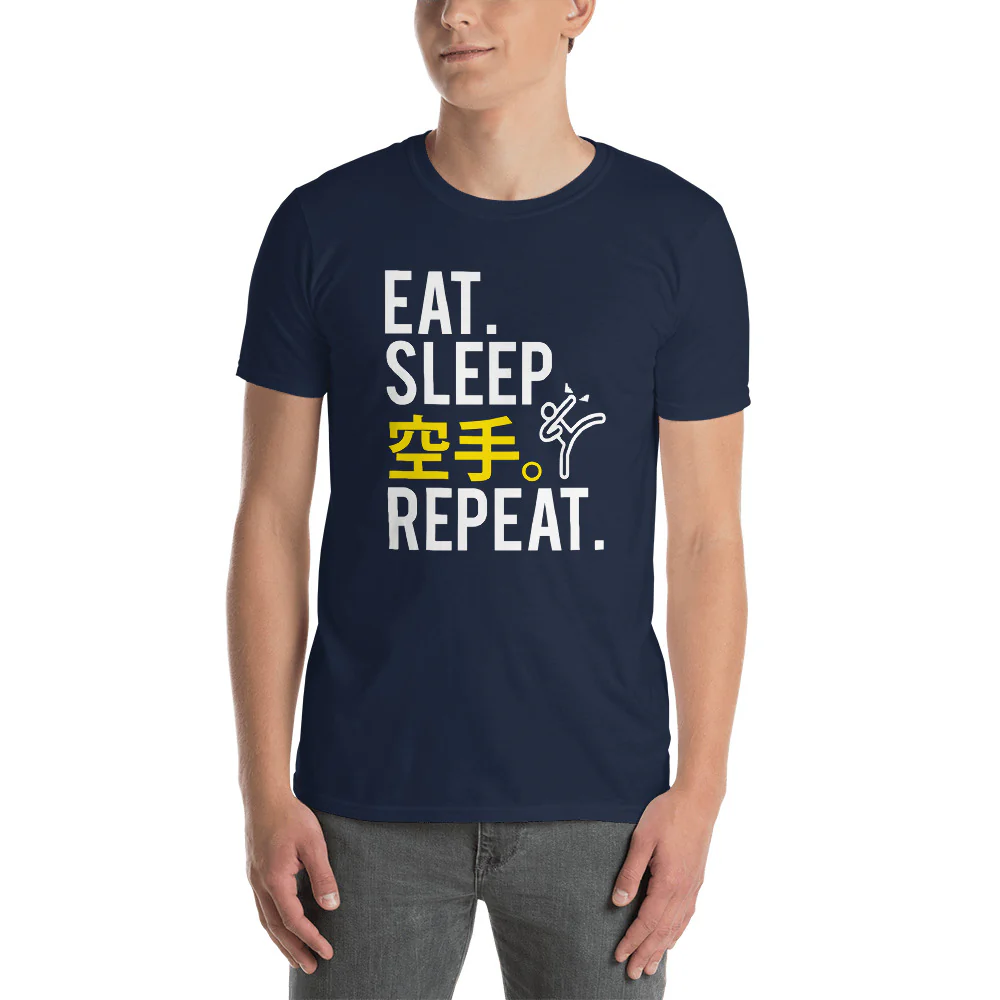 Eat Sleep Karate in Japanese and Repeat Funny Martial Arts Short-Sleeve Unisex T-Shirt - Image 2