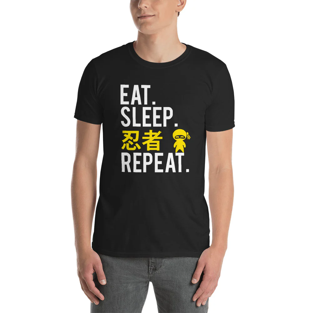 Eat Sleep Ninja in Japanese Repeat Funny Short-Sleeve Unisex T-Shirt