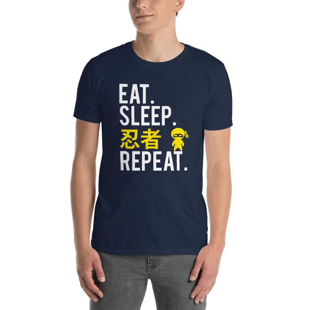 Eat Sleep Ninja in Japanese Repeat Funny Short-Sleeve Unisex T-Shirt - Image 2