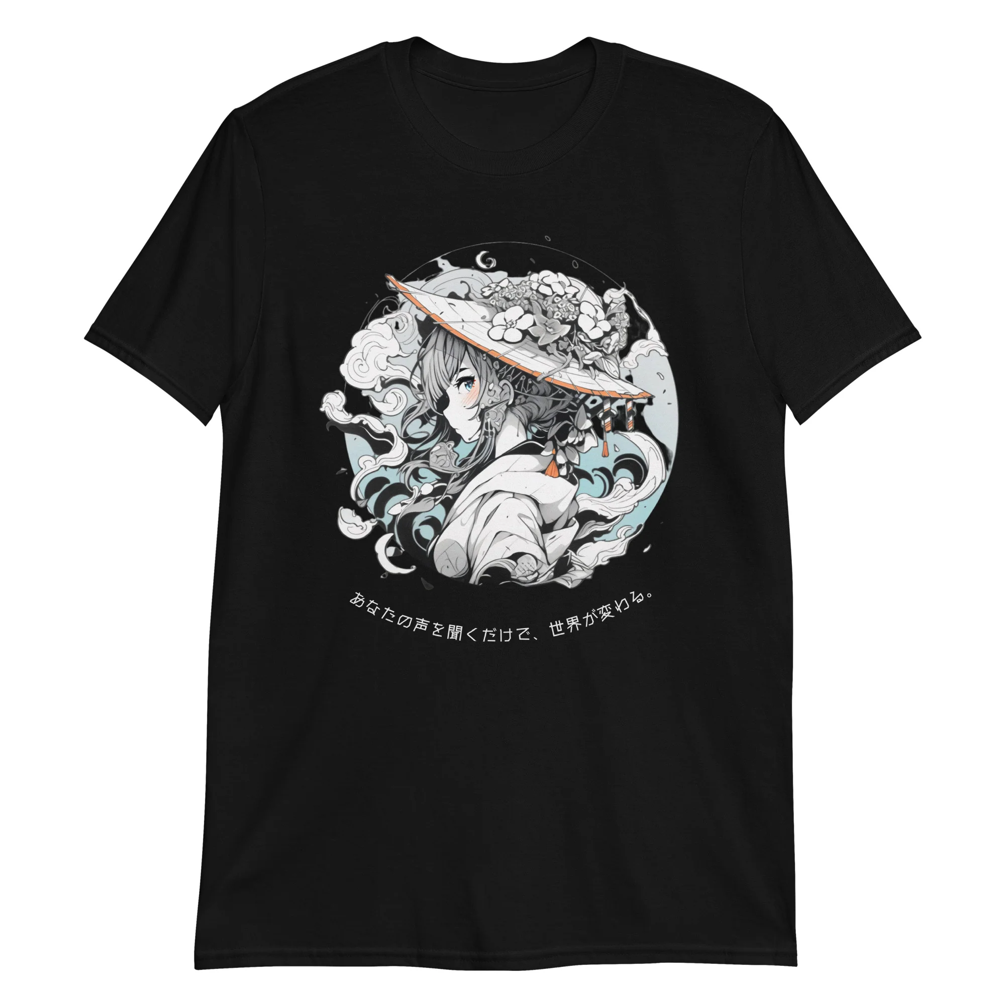 Elegant Anime Lady with Abstract Shapes T-Shirt