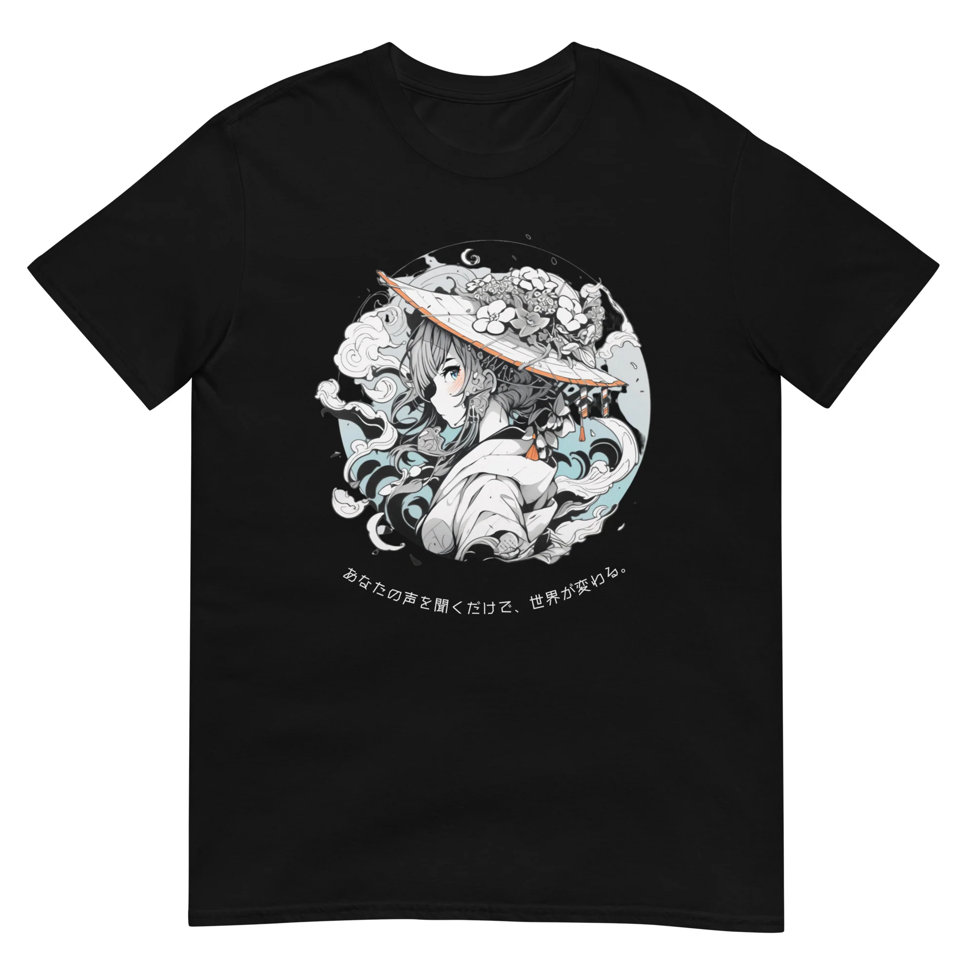 Elegant Anime Lady with Abstract Shapes T-Shirt - Image 3