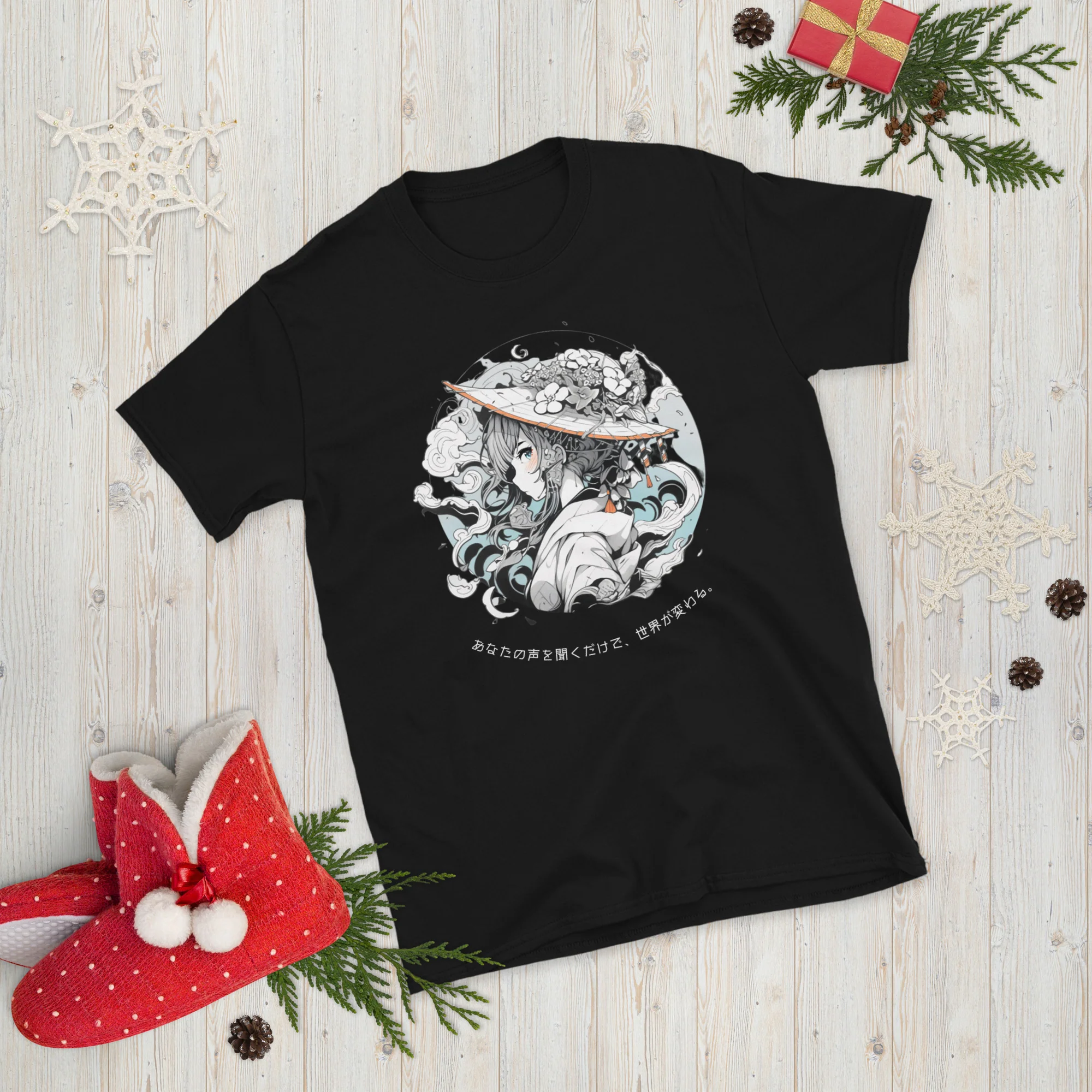 Elegant Anime Lady with Abstract Shapes T-Shirt - Image 4