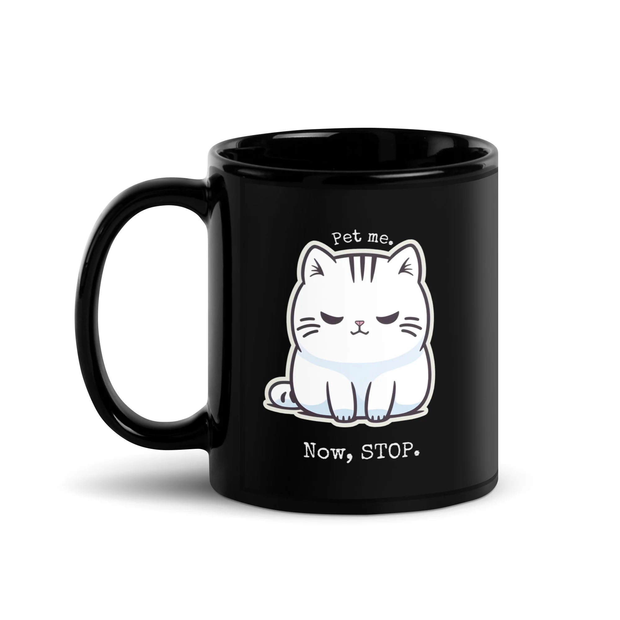 Fickle Feline: Pet Me, Now Stop Cat Black Mug - Image 2