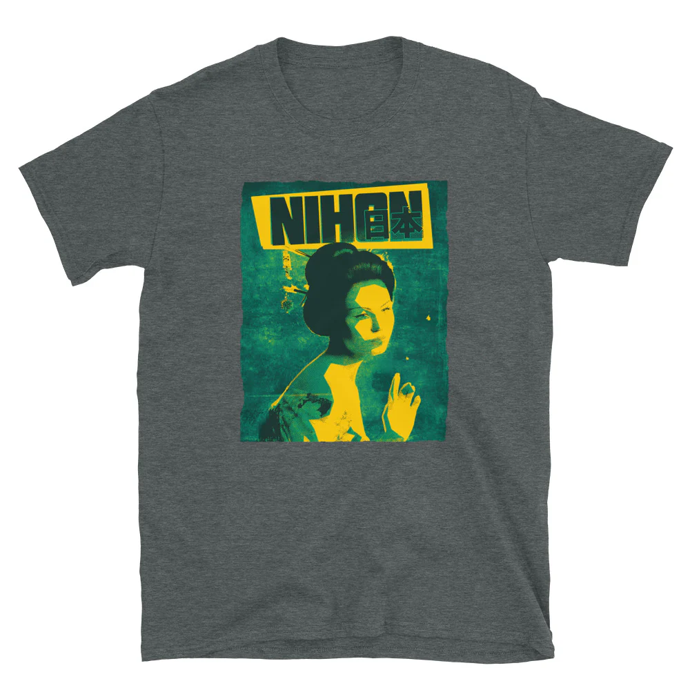 Geisha Nihon Japanese Design with Nihon and Japanese Characters Short-Sleeve Unisex T-Shirt - Image 3