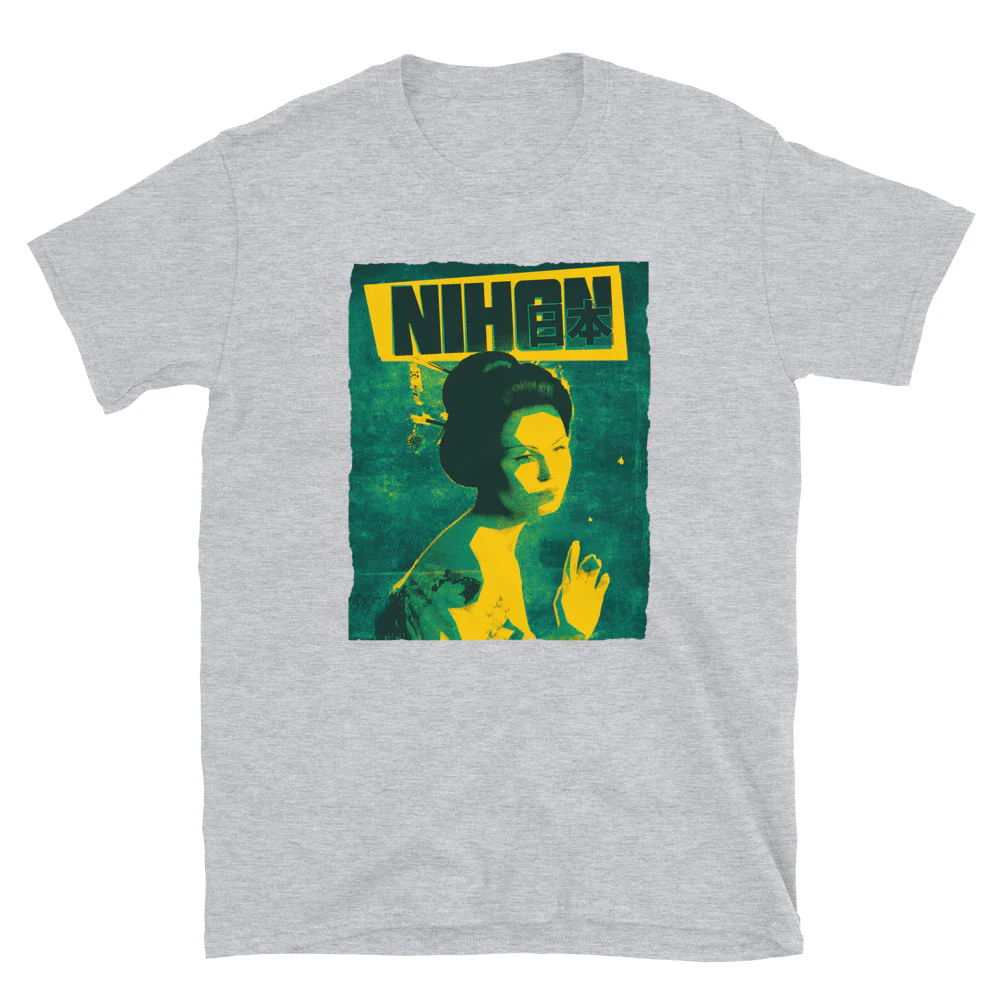Geisha Nihon Japanese Design with Nihon and Japanese Characters Short-Sleeve Unisex T-Shirt - Image 4