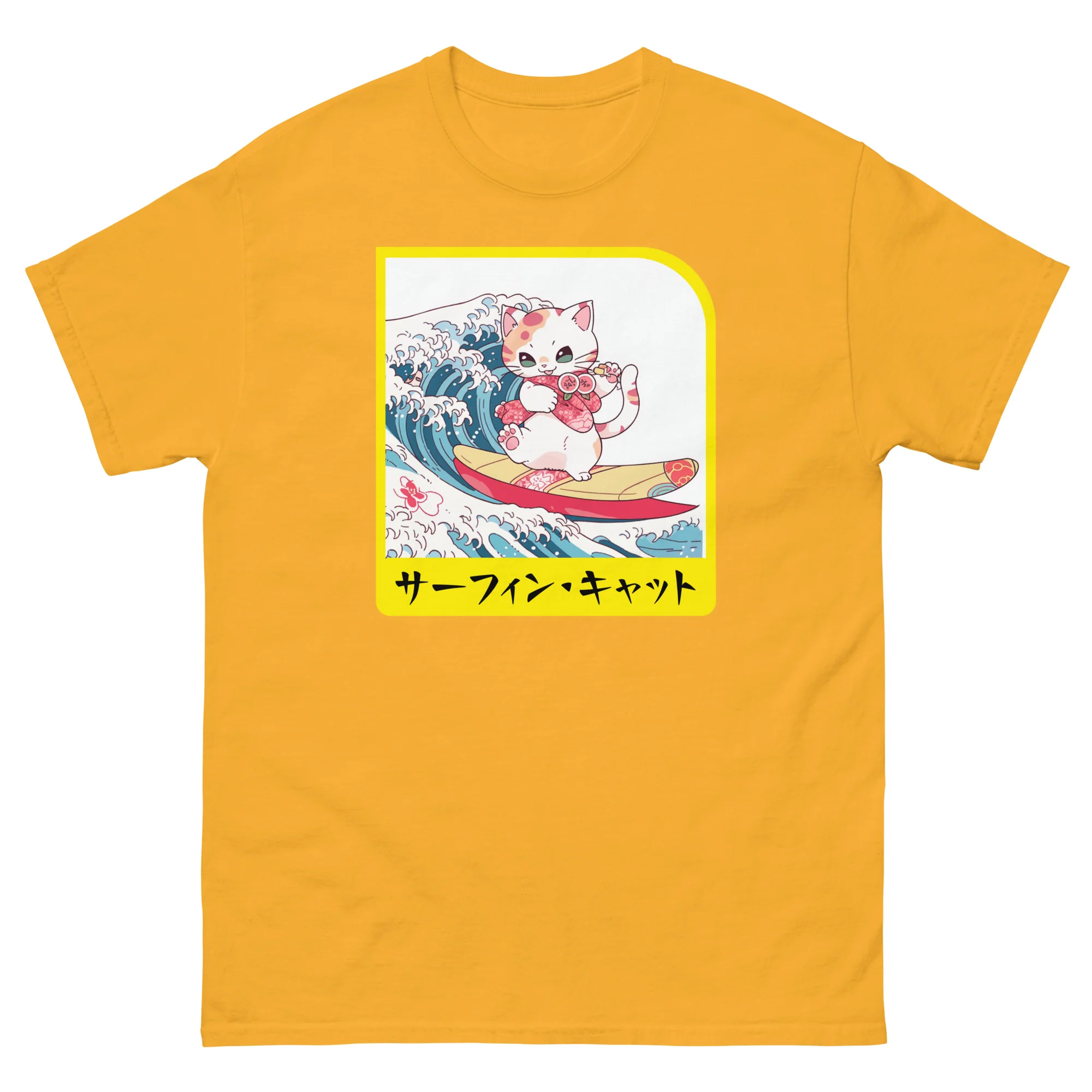 Hang Ten Kitty - Surfing Cat in Japanese Short-Sleeve Unisex T-Shirt - Image 11
