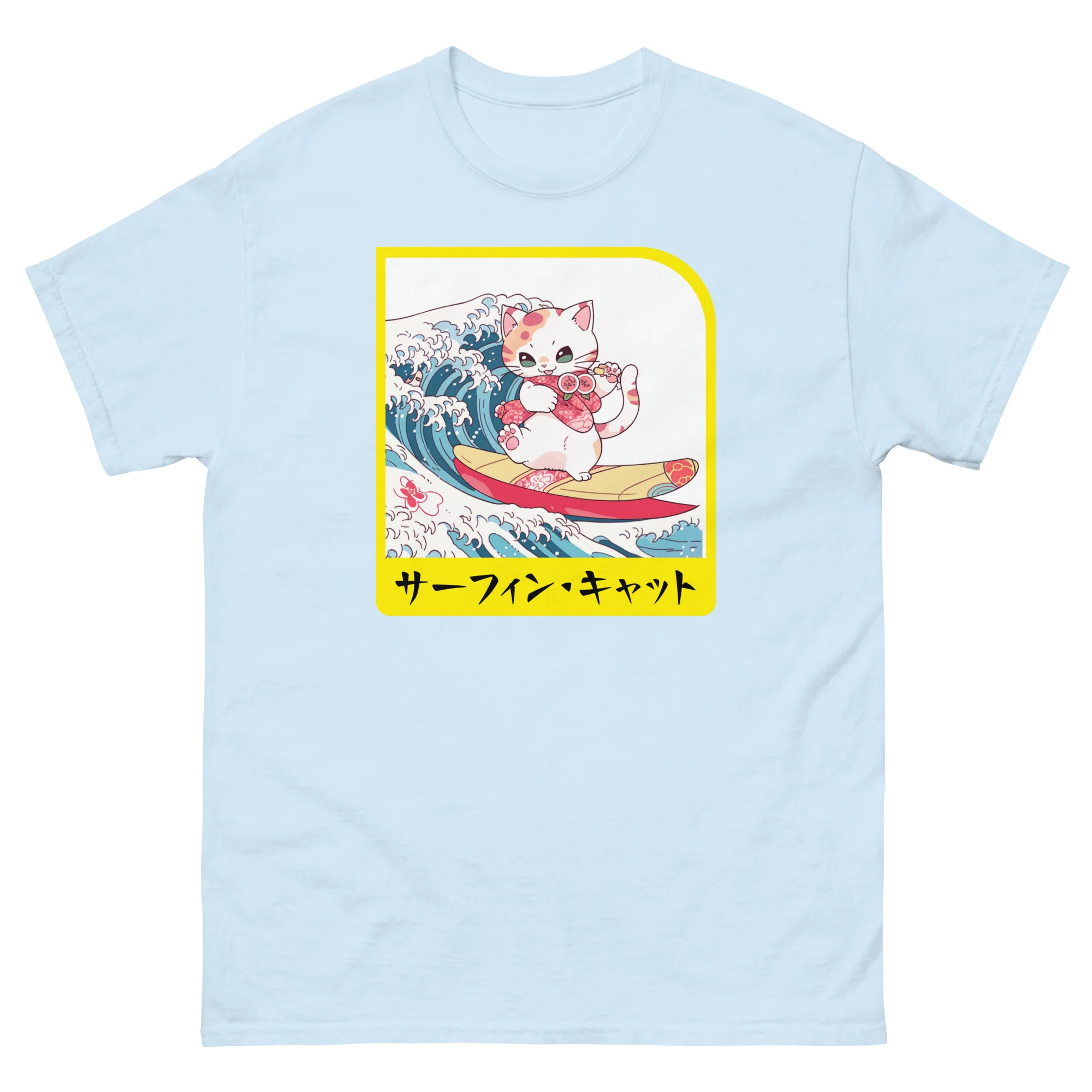 Hang Ten Kitty - Surfing Cat in Japanese Short-Sleeve Unisex T-Shirt - Image 12
