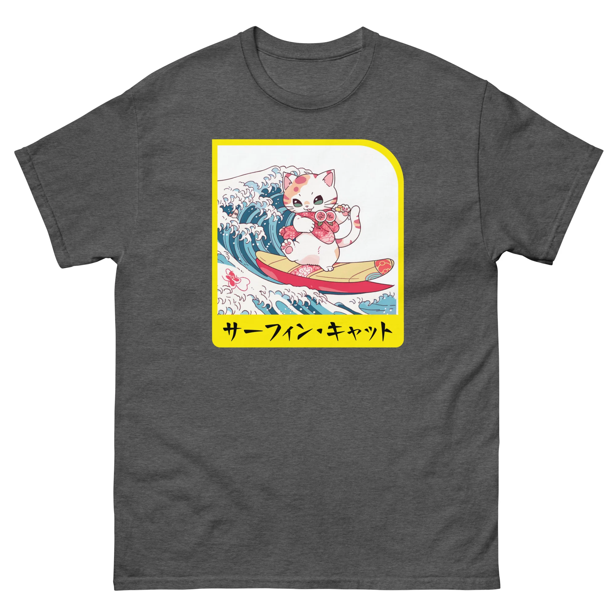 Hang Ten Kitty - Surfing Cat in Japanese Short-Sleeve Unisex T-Shirt - Image 8