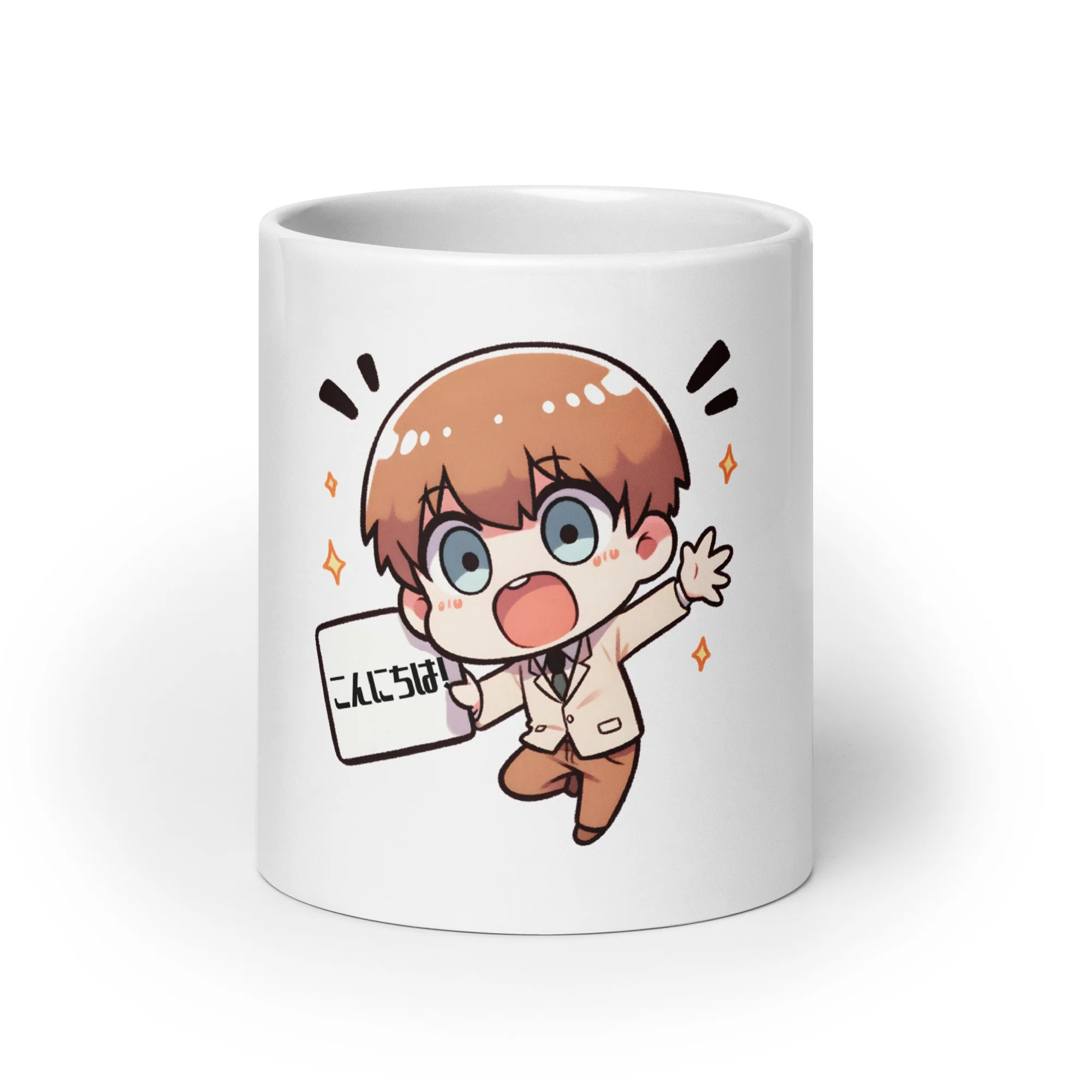 Hello Anime Boy Konnichiwa! in Japanese White Mug - Image 5