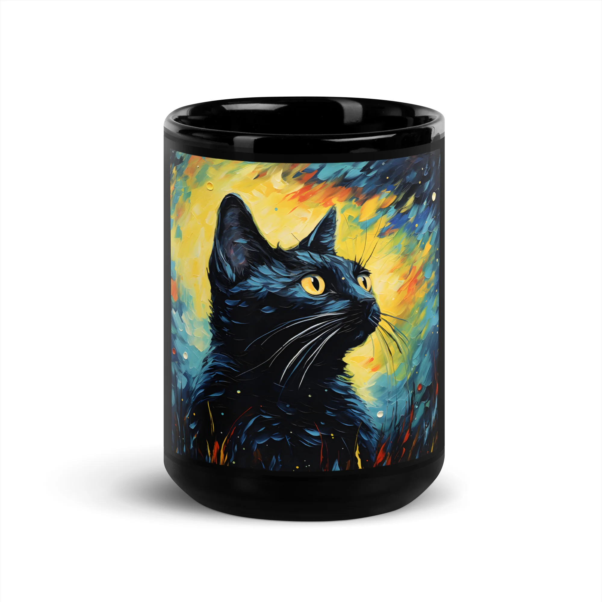 Impressionist Black Cat Night Black Mug - Image 6