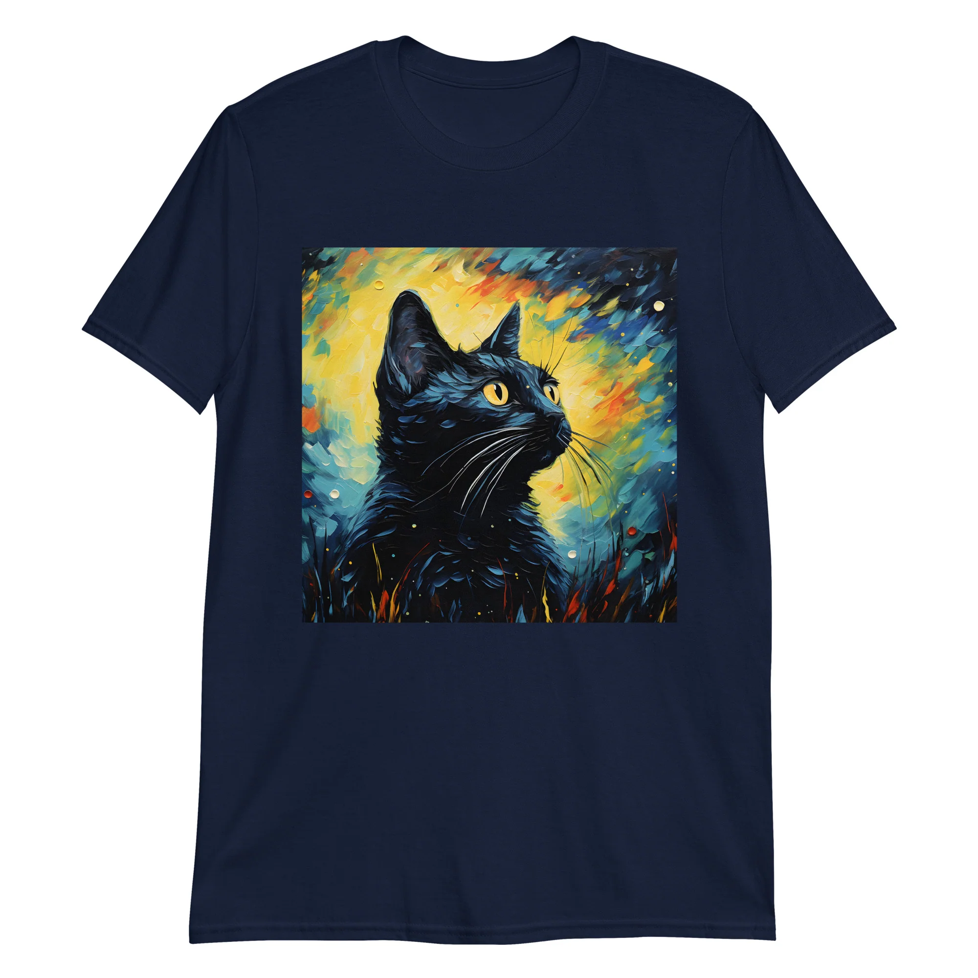 Impressionist Black Cat Night T-Shirt - Image 2