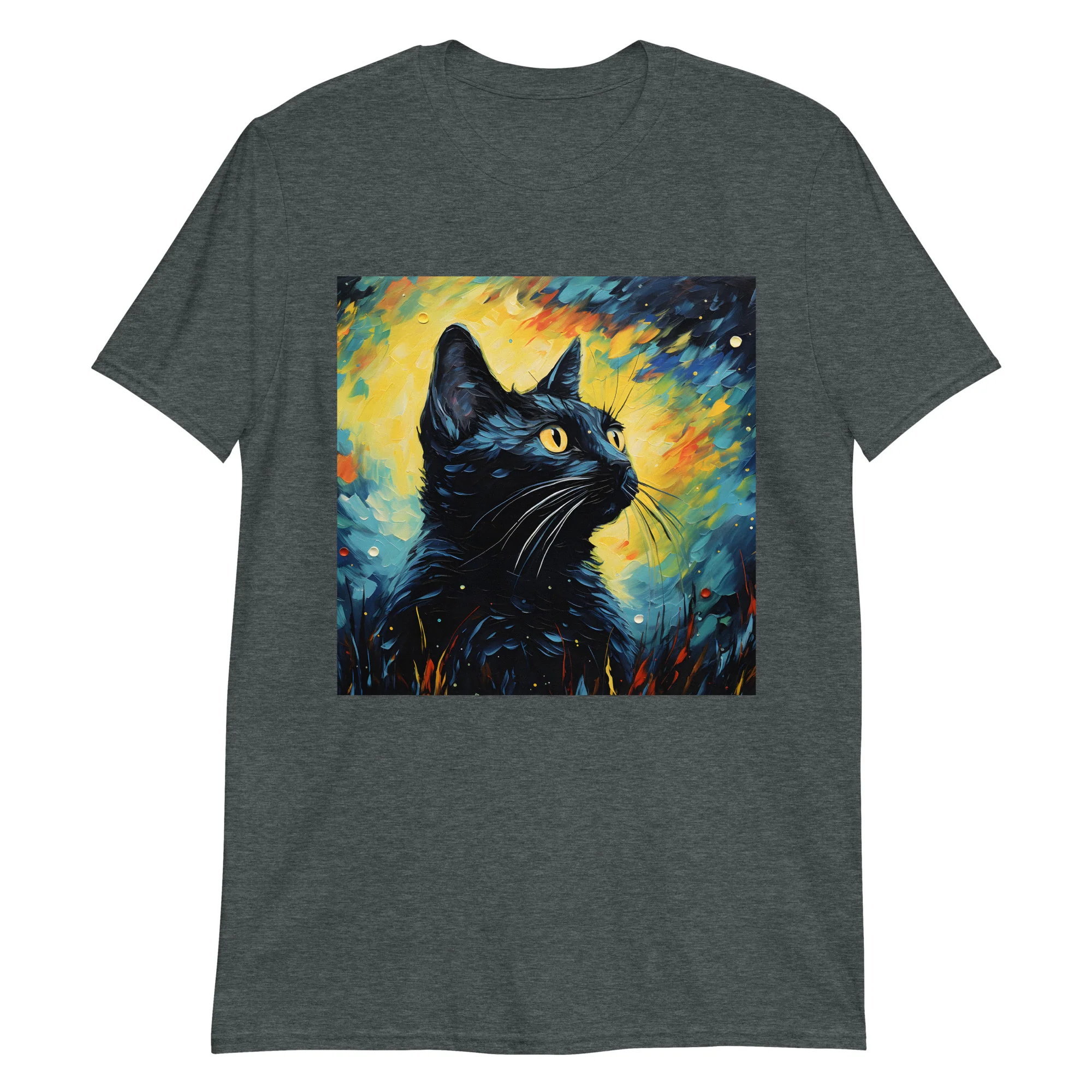Impressionist Black Cat Night T-Shirt - Image 3