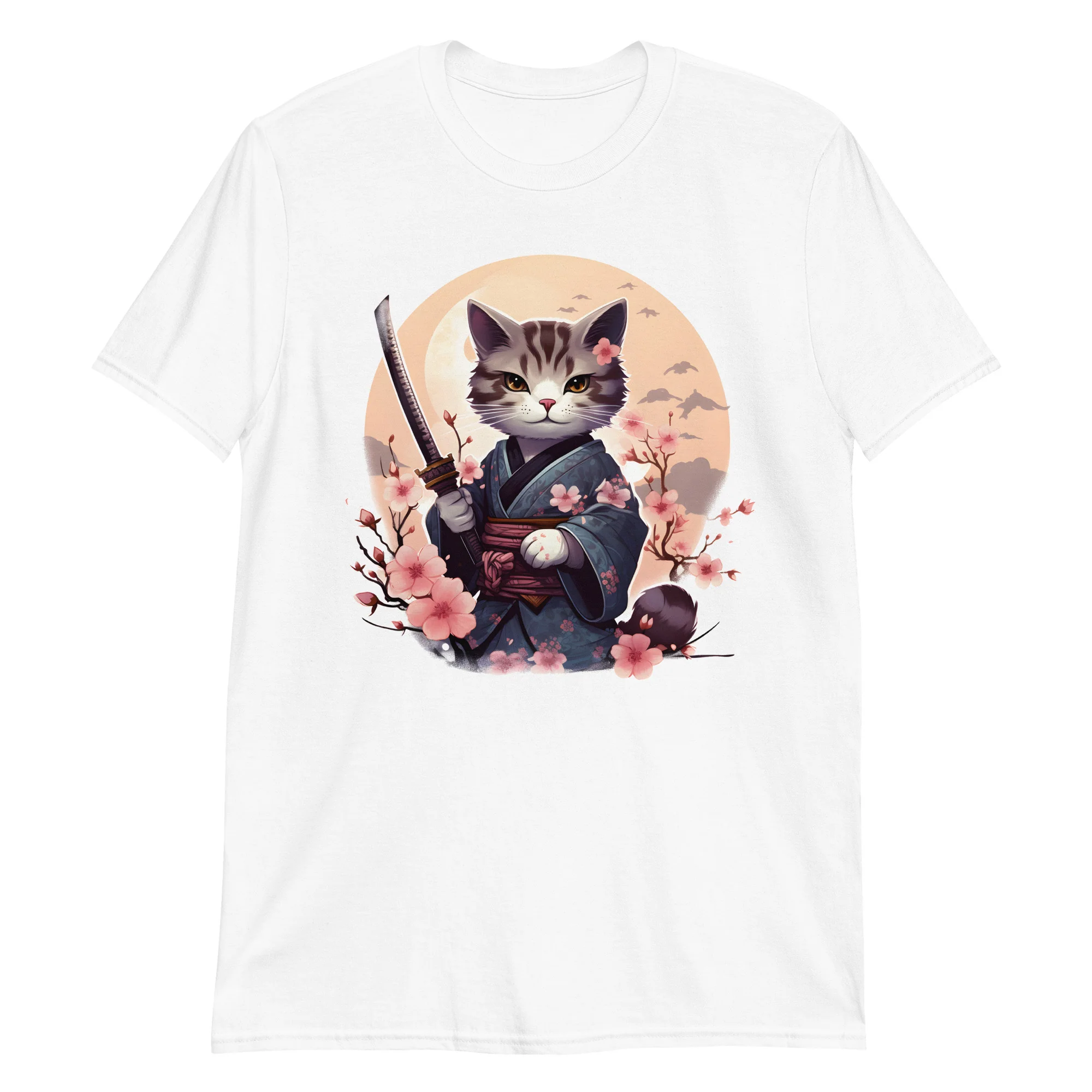 Japanese Anime Samurai Cat in Kimono T-Shirt - Image 2