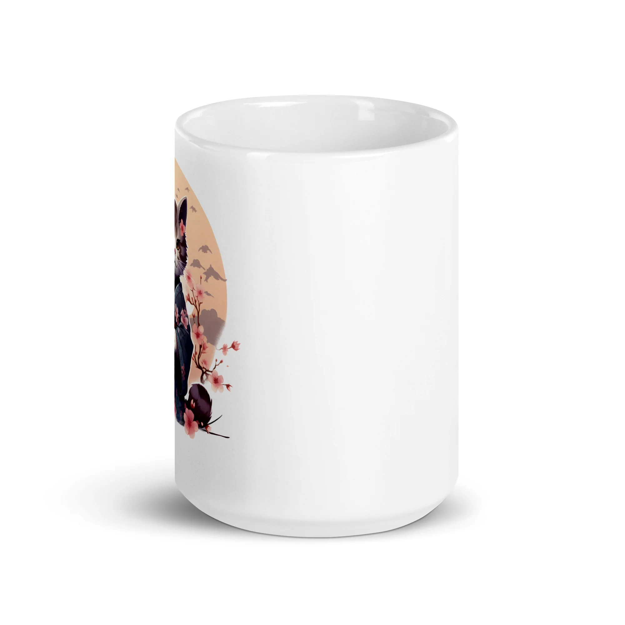Japanese Anime Samurai Cat in Kimono White Mug - Image 2