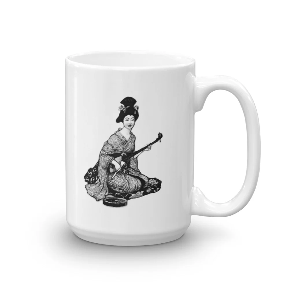 Japanese Beautiful Geisha Bijin Playing Shamisen Music Mug - Image 2