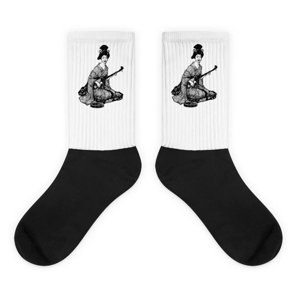 Japanese Beautiful Geisha Bijin Playing Shamisen Music Socks