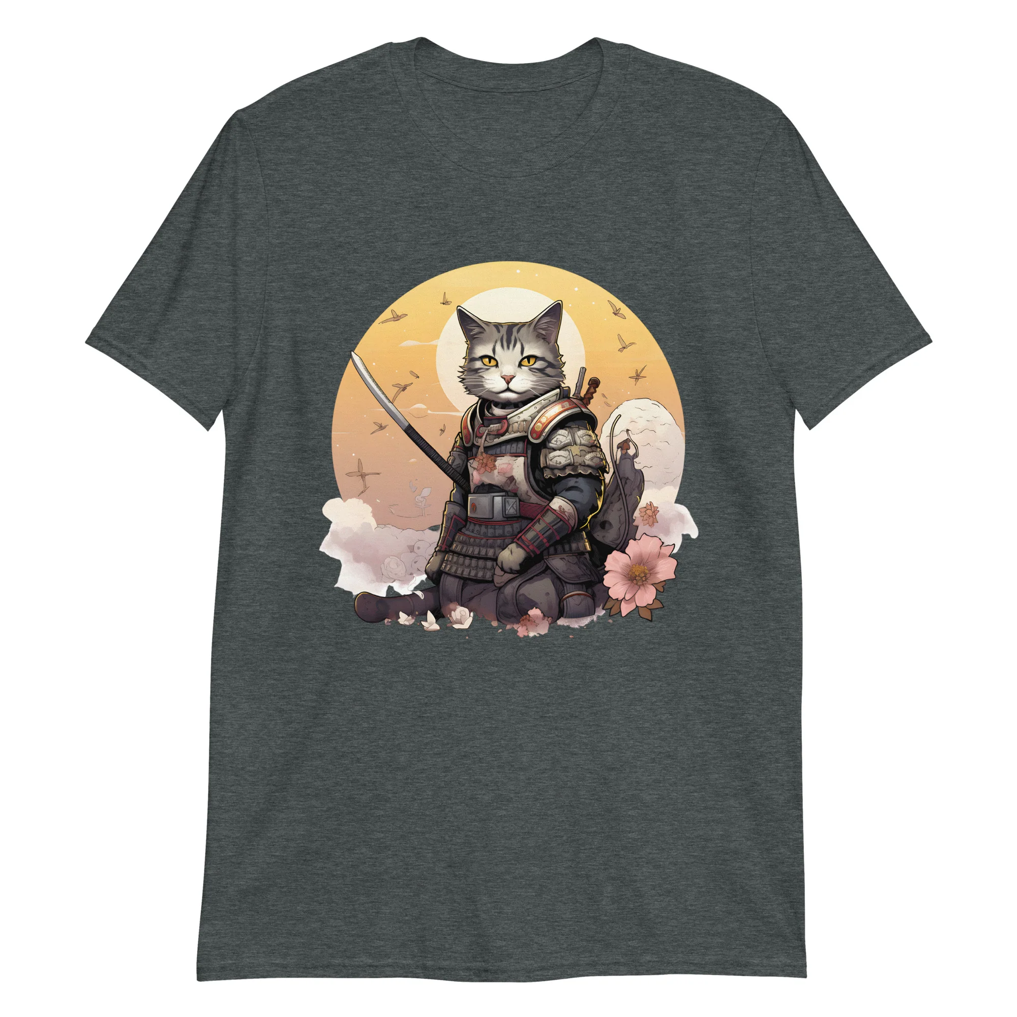 Japanese Samurai Cat Kawaii Manga Neko T-Shirt - Image 2