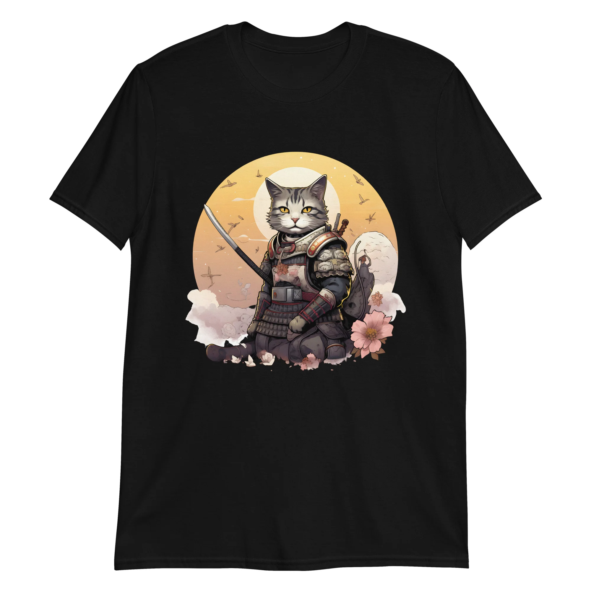 Japanese Samurai Cat Kawaii Manga Neko T-Shirt - Image 3