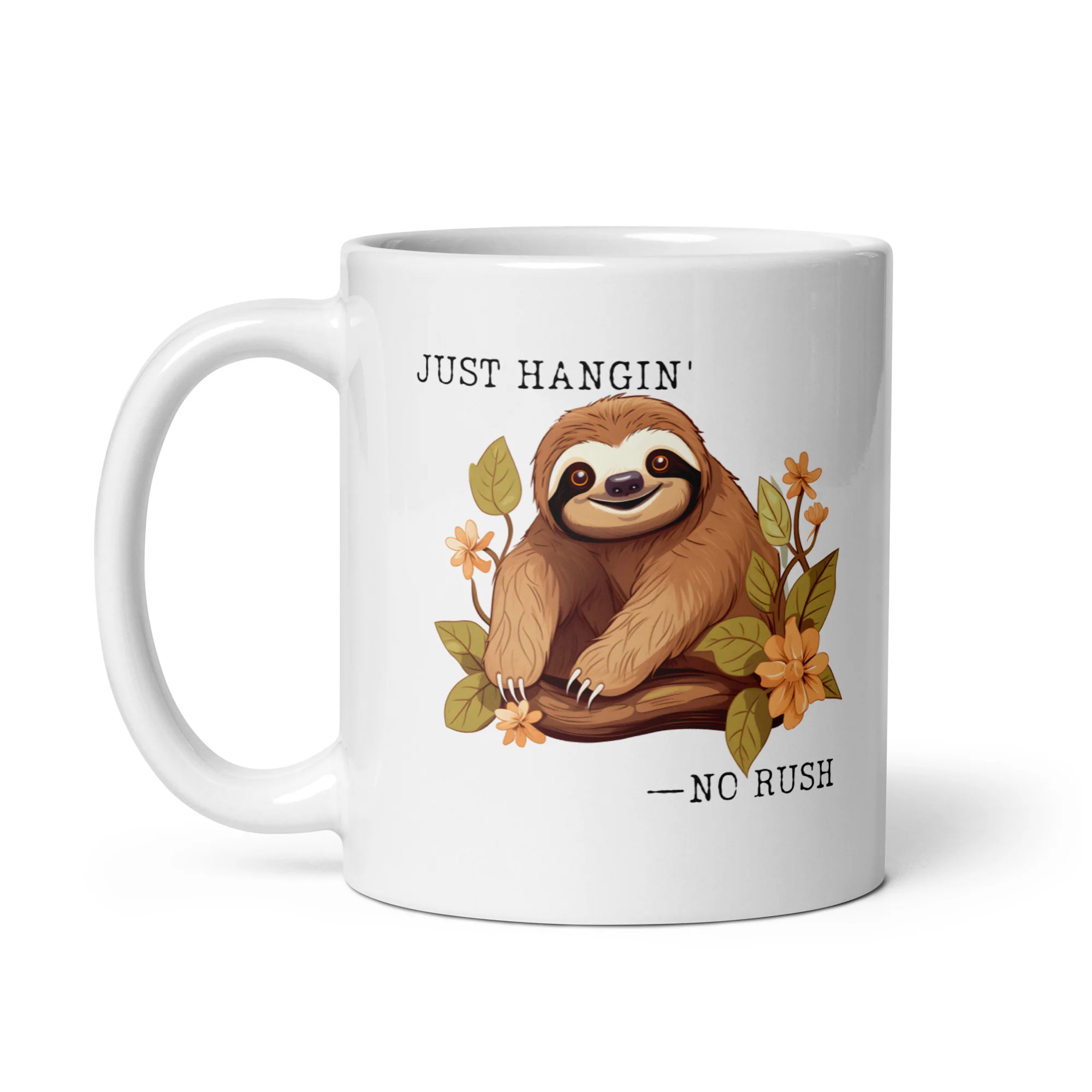 Just Hangin' Sloth: No Rush Vibes White Mug - Image 2