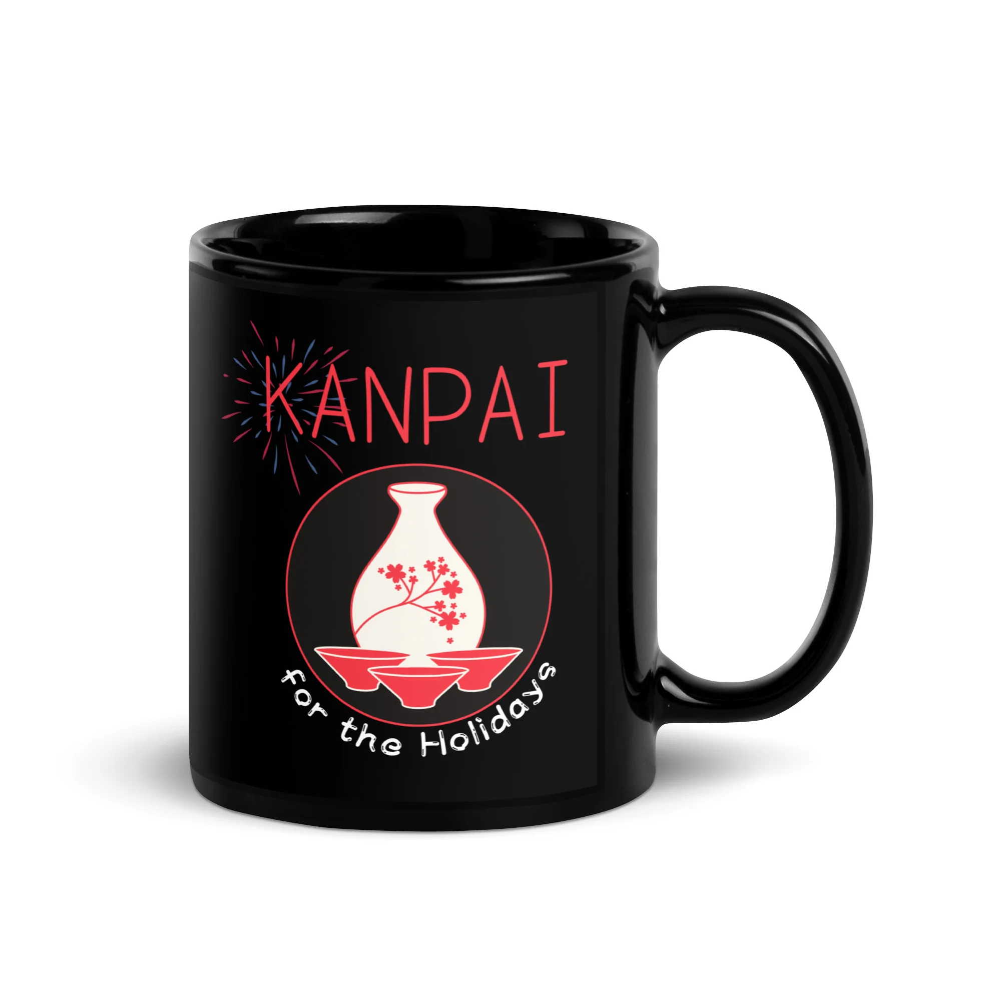 Kanpai for the Holidays Japanese Sake Black Mug