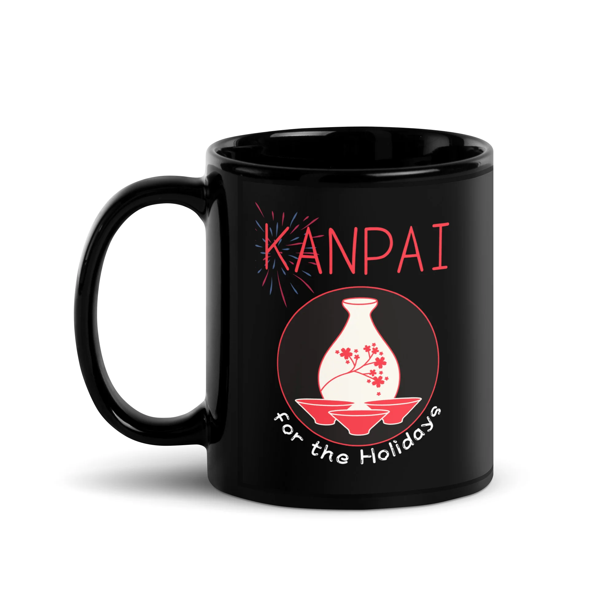Kanpai for the Holidays Japanese Sake Black Mug - Image 2