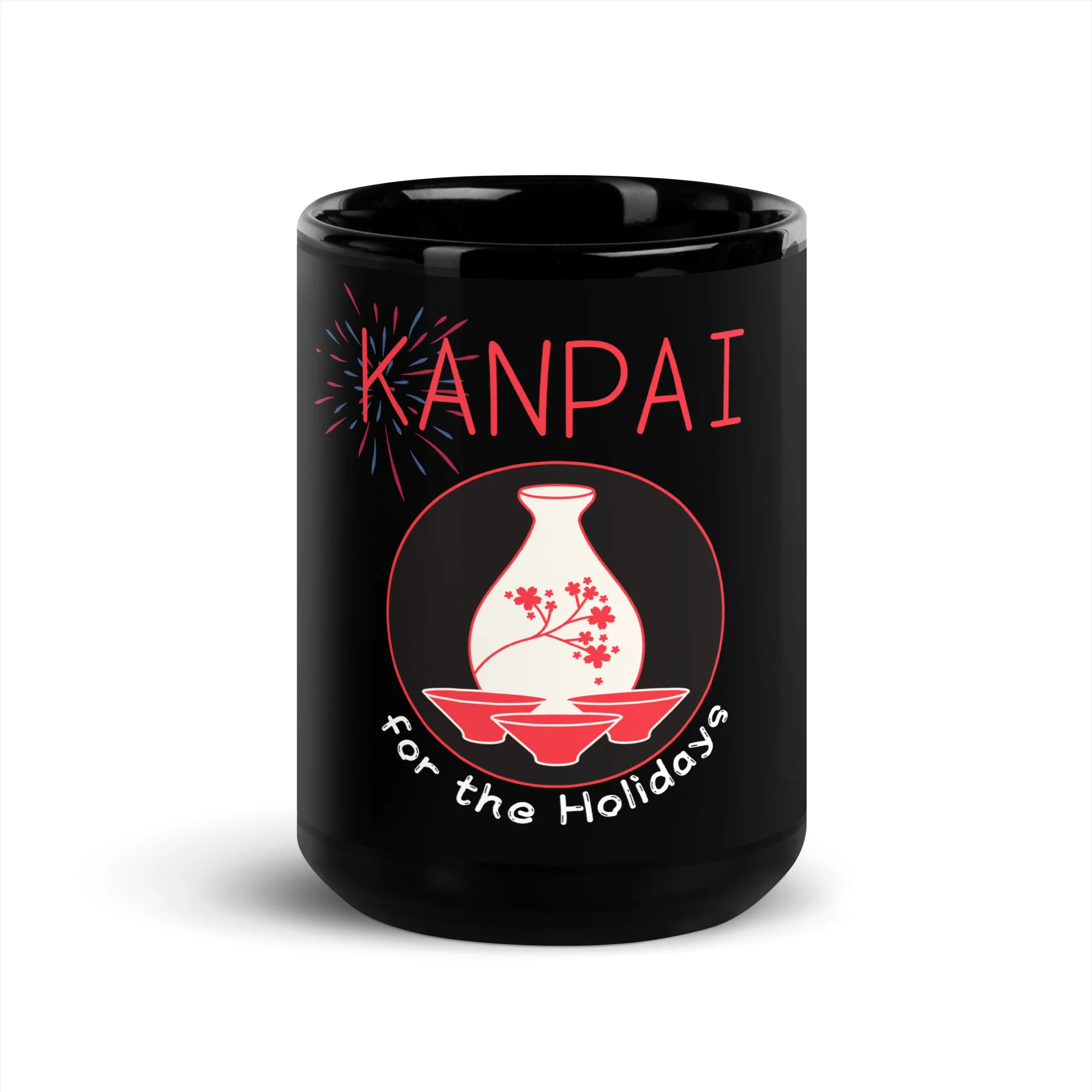 Kanpai for the Holidays Japanese Sake Black Mug - Image 6