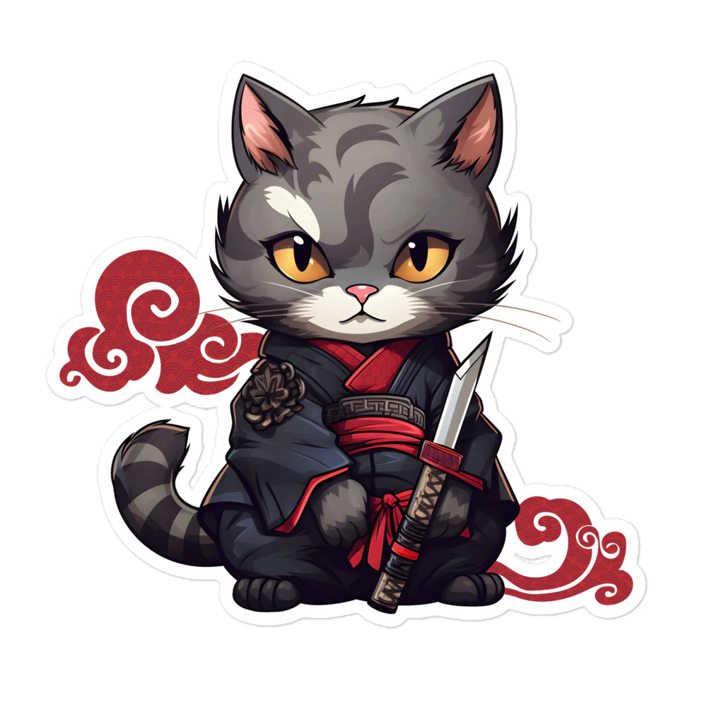 Katana Selfie: Warrior Cat's Photo Op Sticker - Image 3