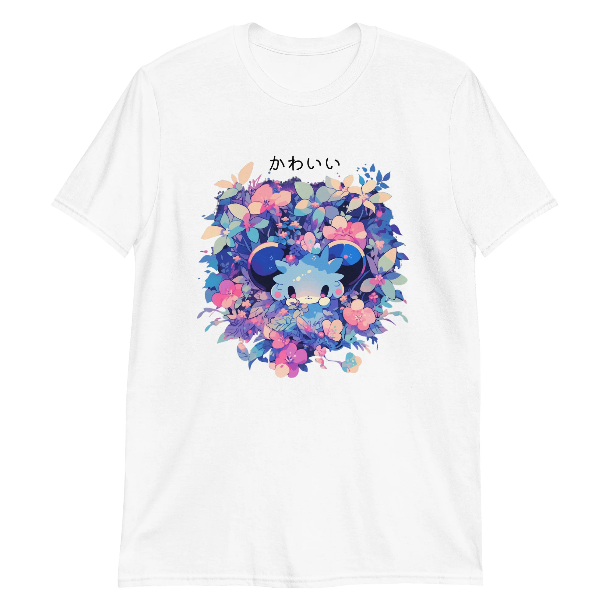 Kawaii Anime Mouse in Colorful Flowers T-Shirt