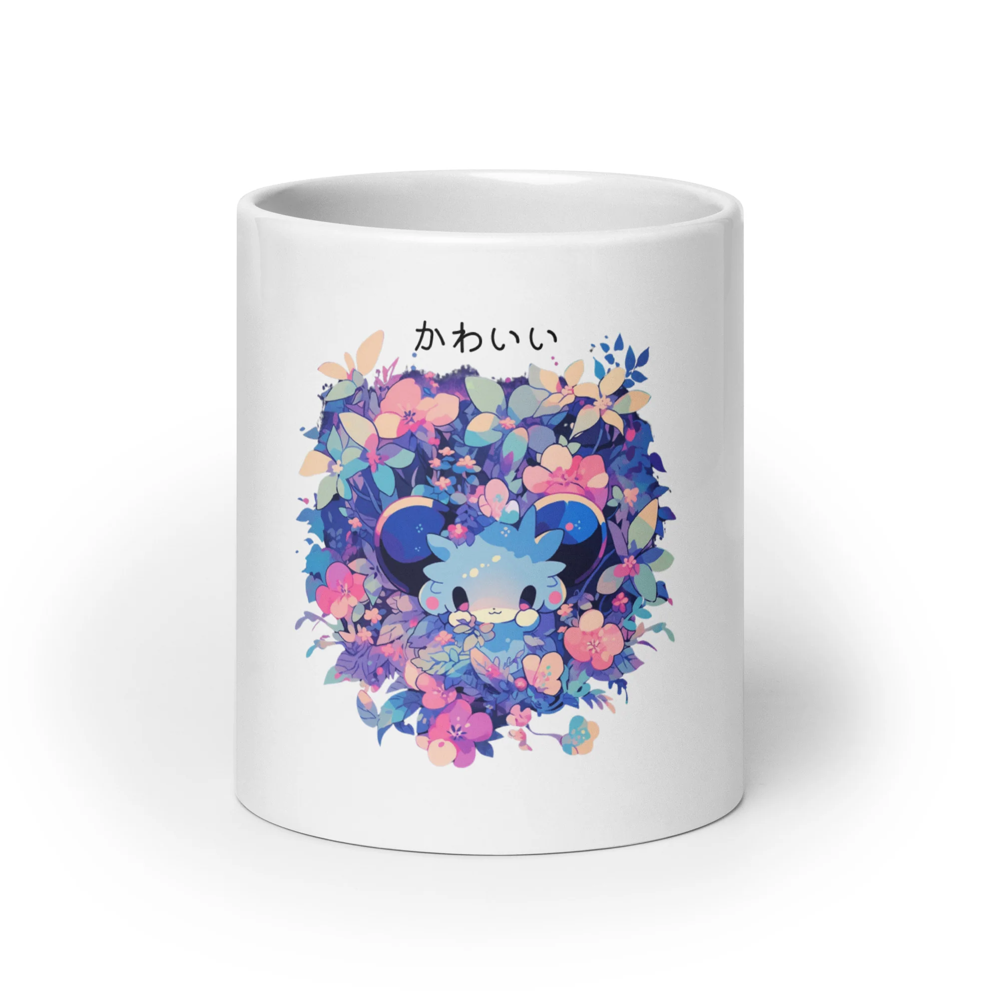 Kawaii Anime Mouse in Colorful Flowers White Mug - Image 6