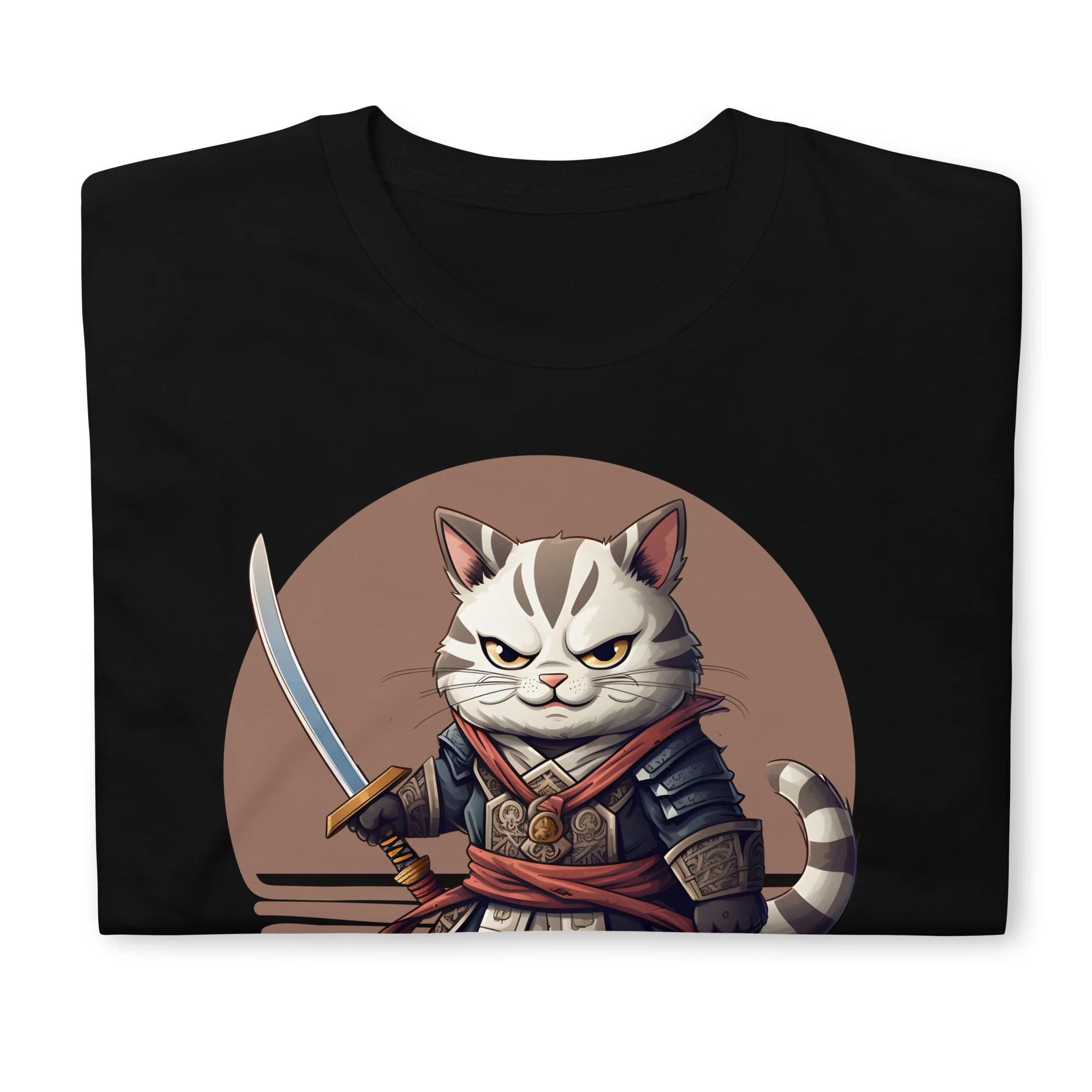 Kawaii Japanese Samurai Cat Stare T-Shirt - Image 2