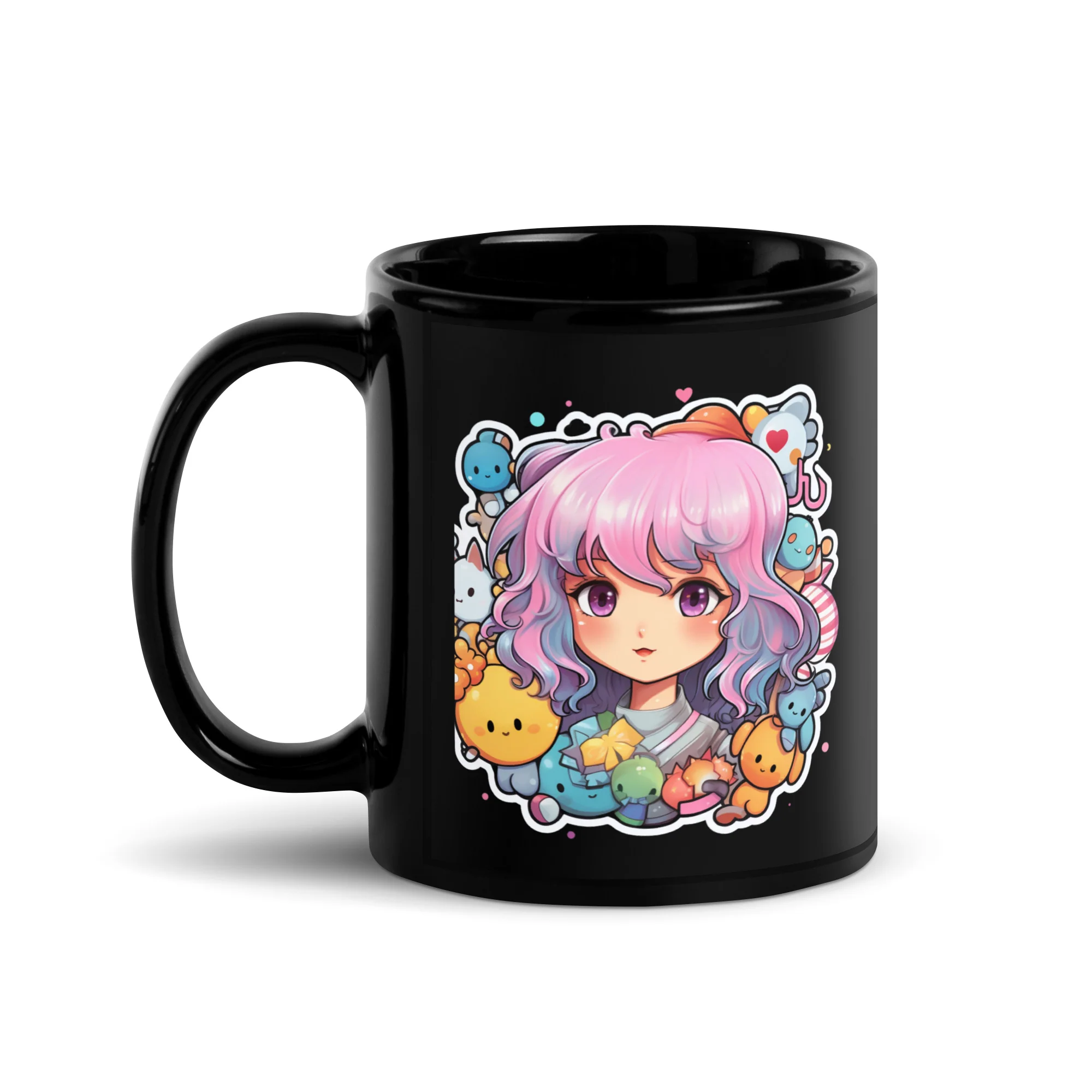 Kawaii Kingdom Anime Girl Cute Critters Black Mug - Image 2