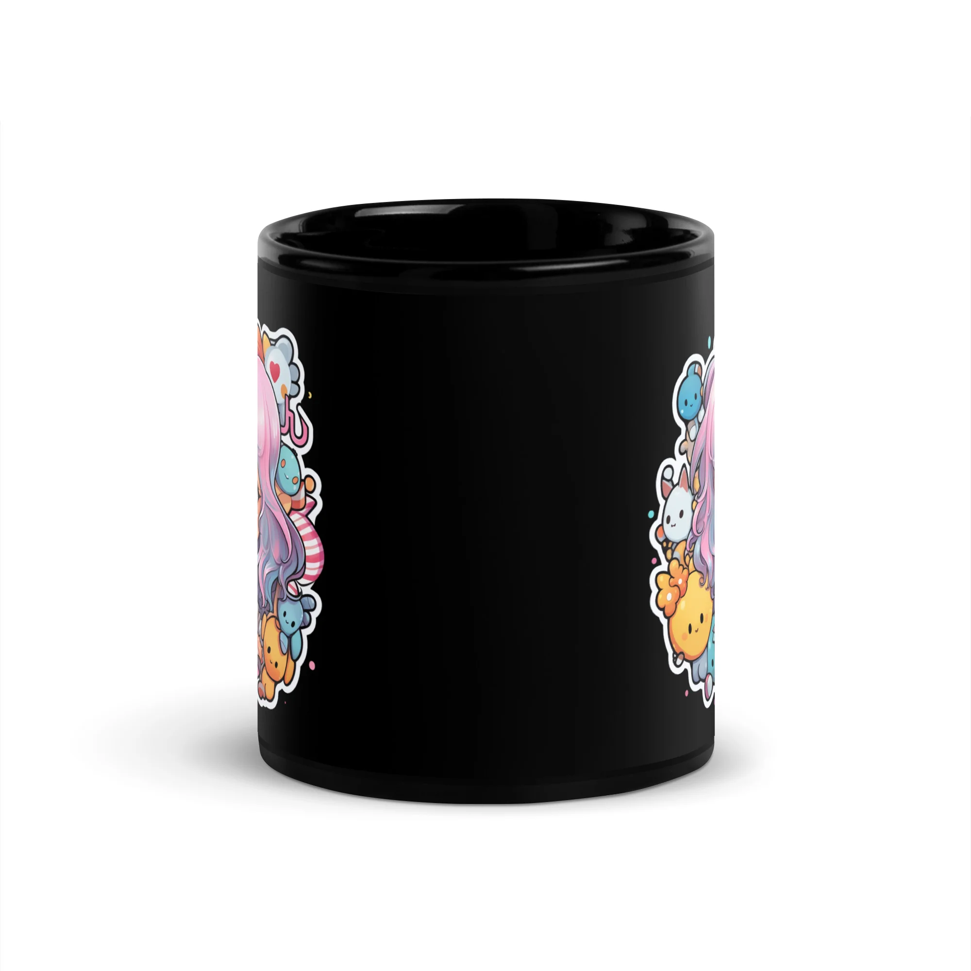 Kawaii Kingdom Anime Girl Cute Critters Black Mug - Image 3