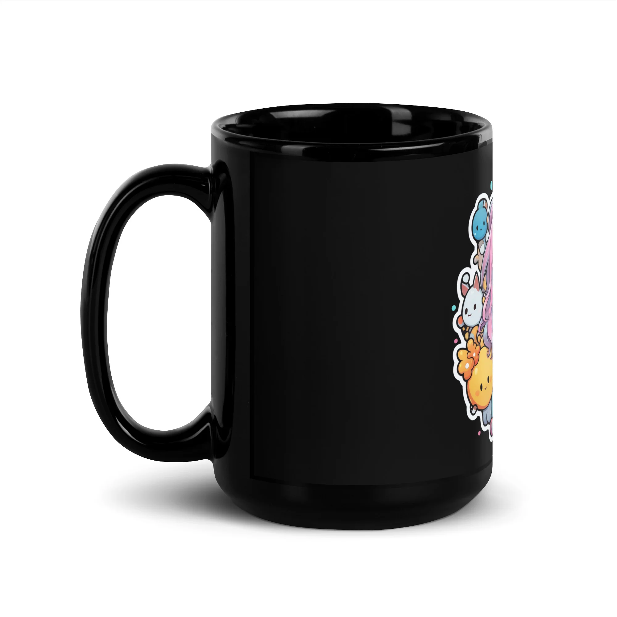 Kawaii Kingdom Anime Girl Cute Critters Black Mug - Image 4