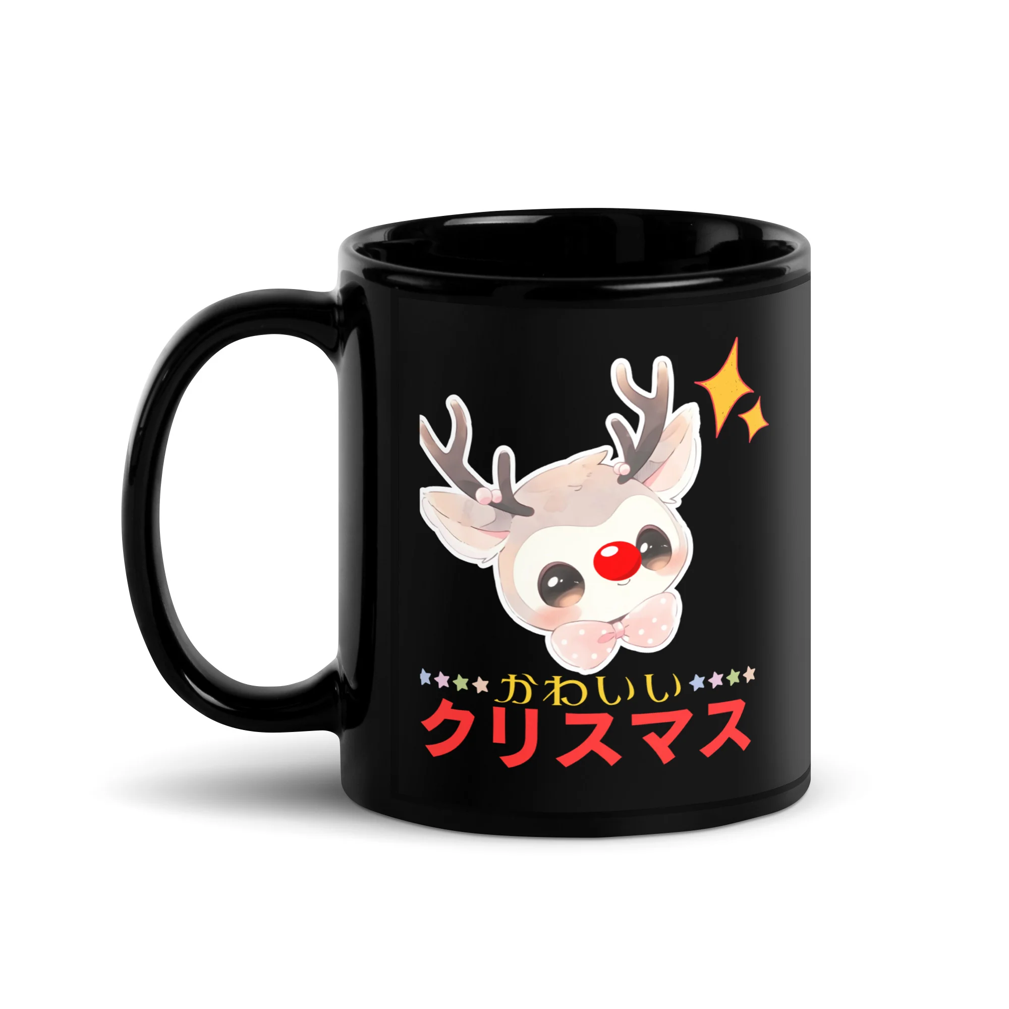 Kawaii Reindeer for a Japanese Christmas Black Mug - Image 2